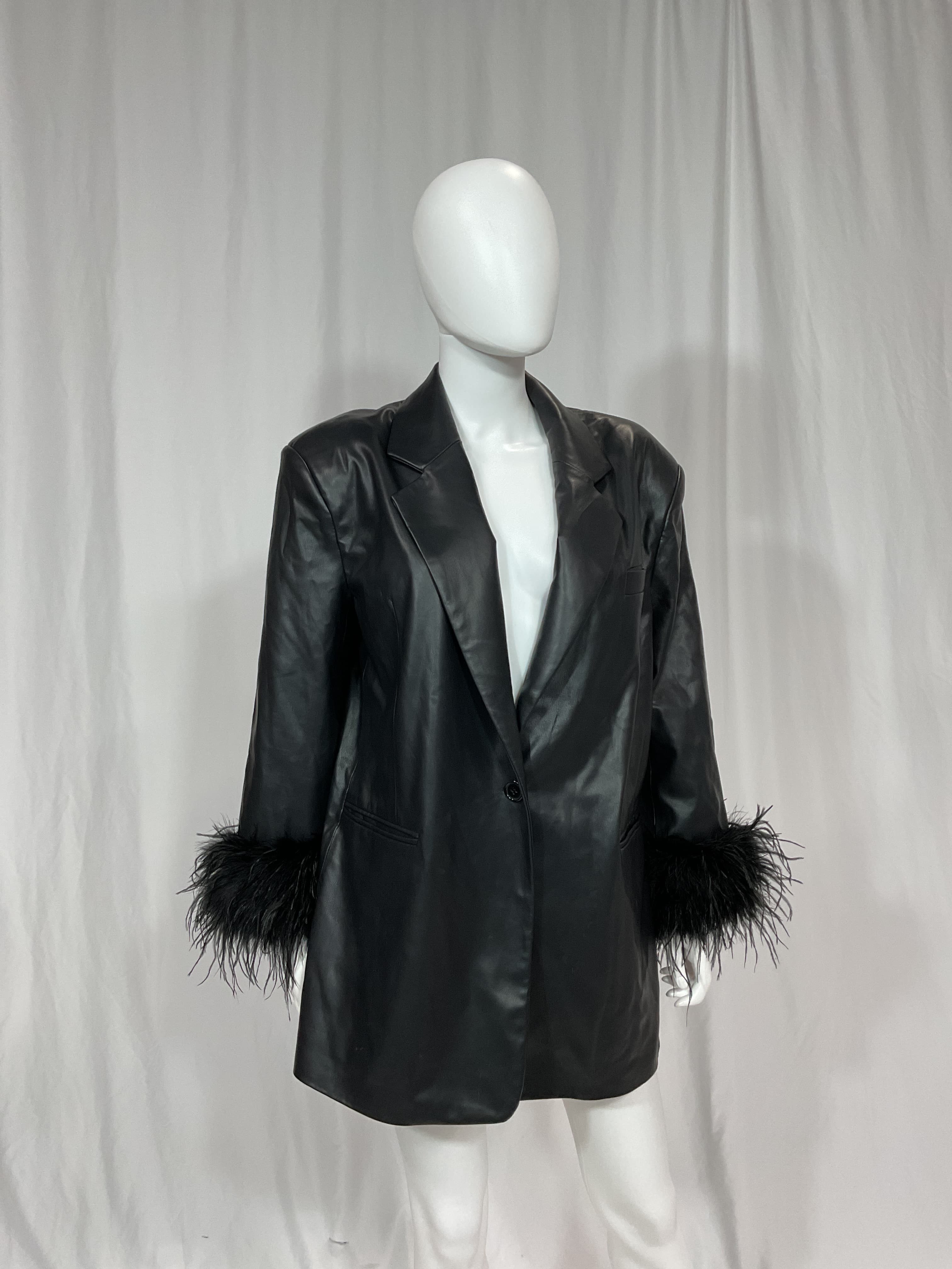 Galia Faux Leather Oversized Blazer In Black - Image 2