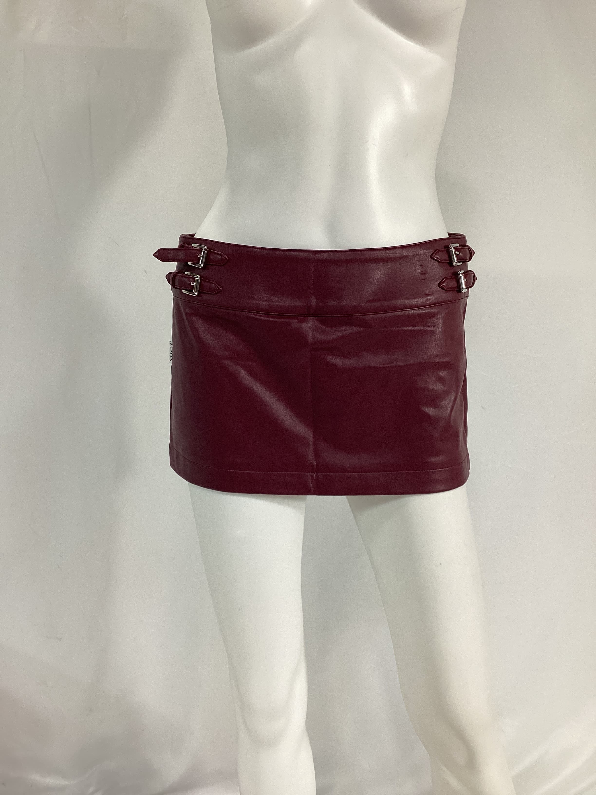 Adriana Faux Leather Mini Skirt In Burgundy - Image 4