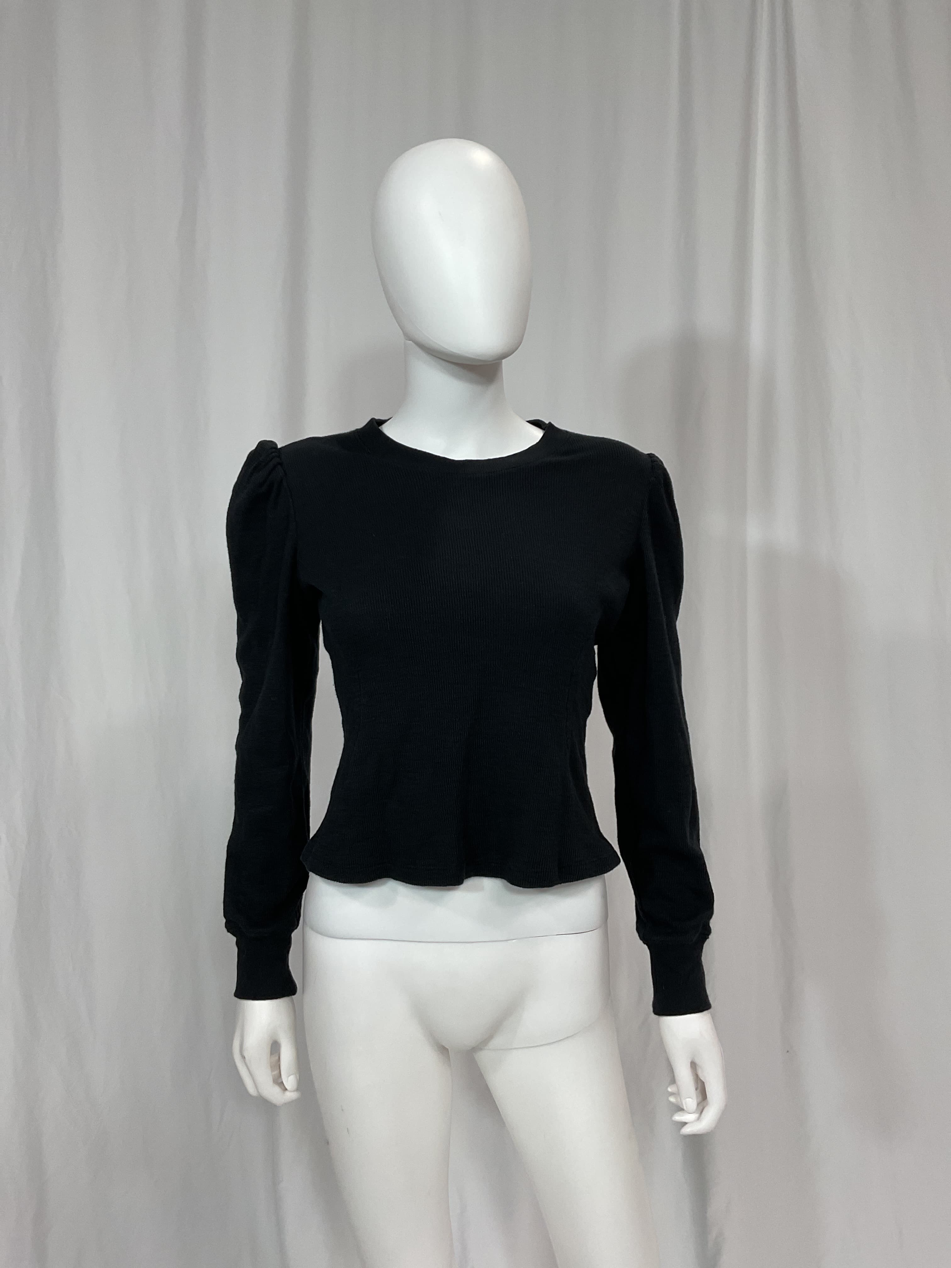 Blair Waffle Knit Puff Sleeve Pullover In Black - Image 2