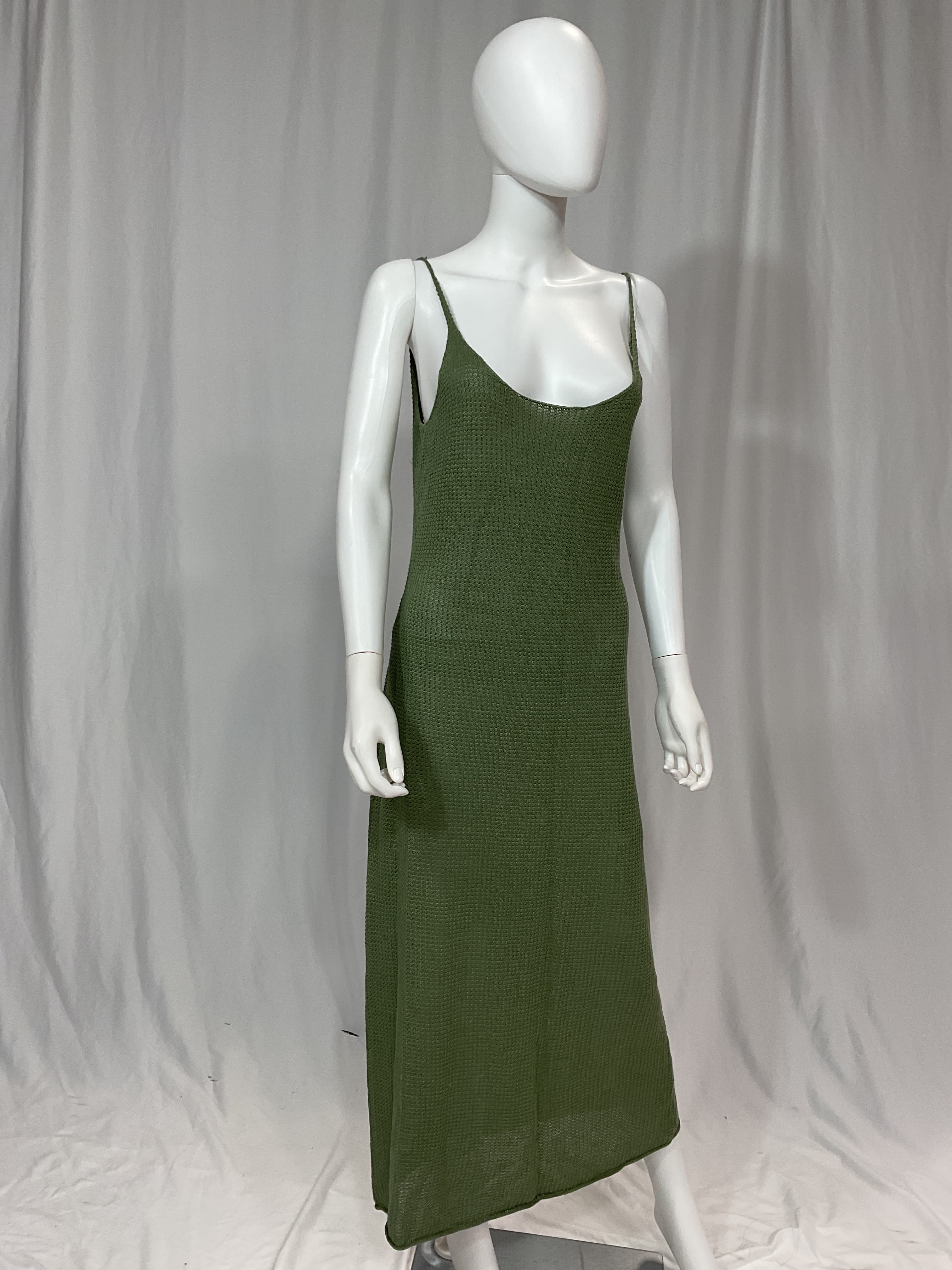 Textured Linen Sweater Scoop Maxi In Sage Green - Image 3