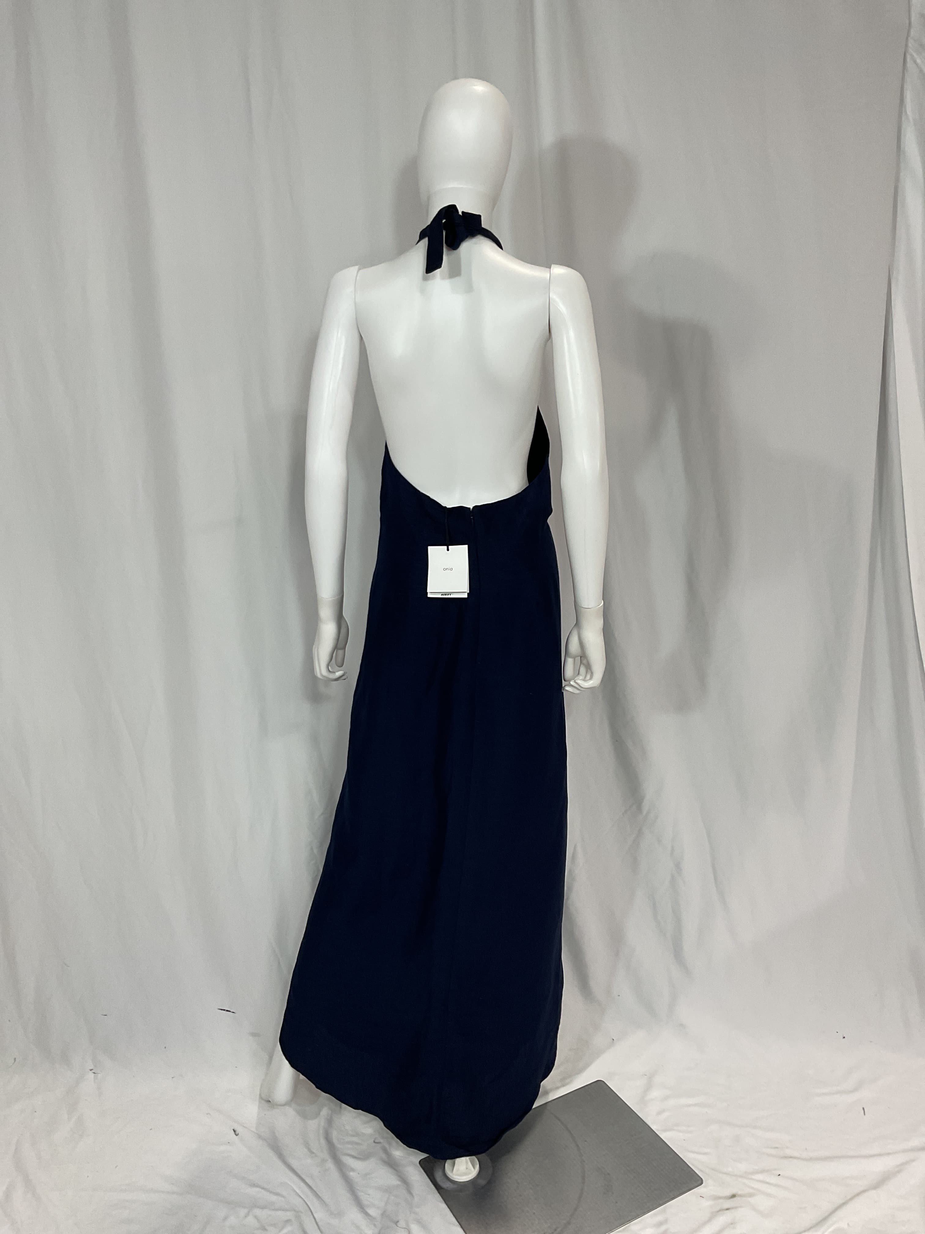 Air Linen Halter Maxi Dress In Deep Navy - Image 4