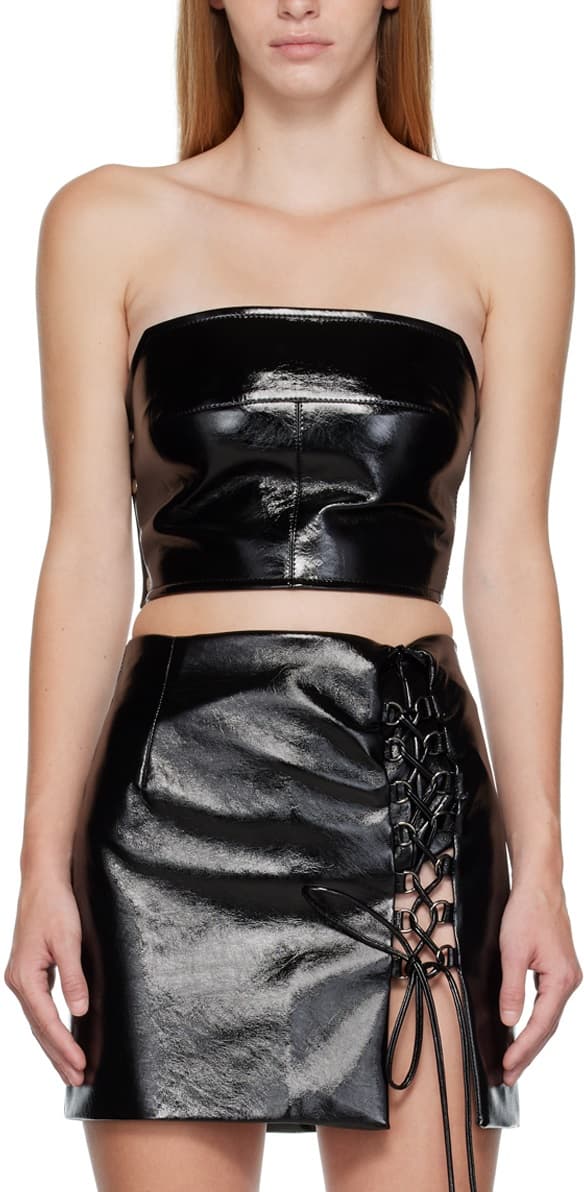 Black Button Corset Faux-Leather Tank Top - Image 1