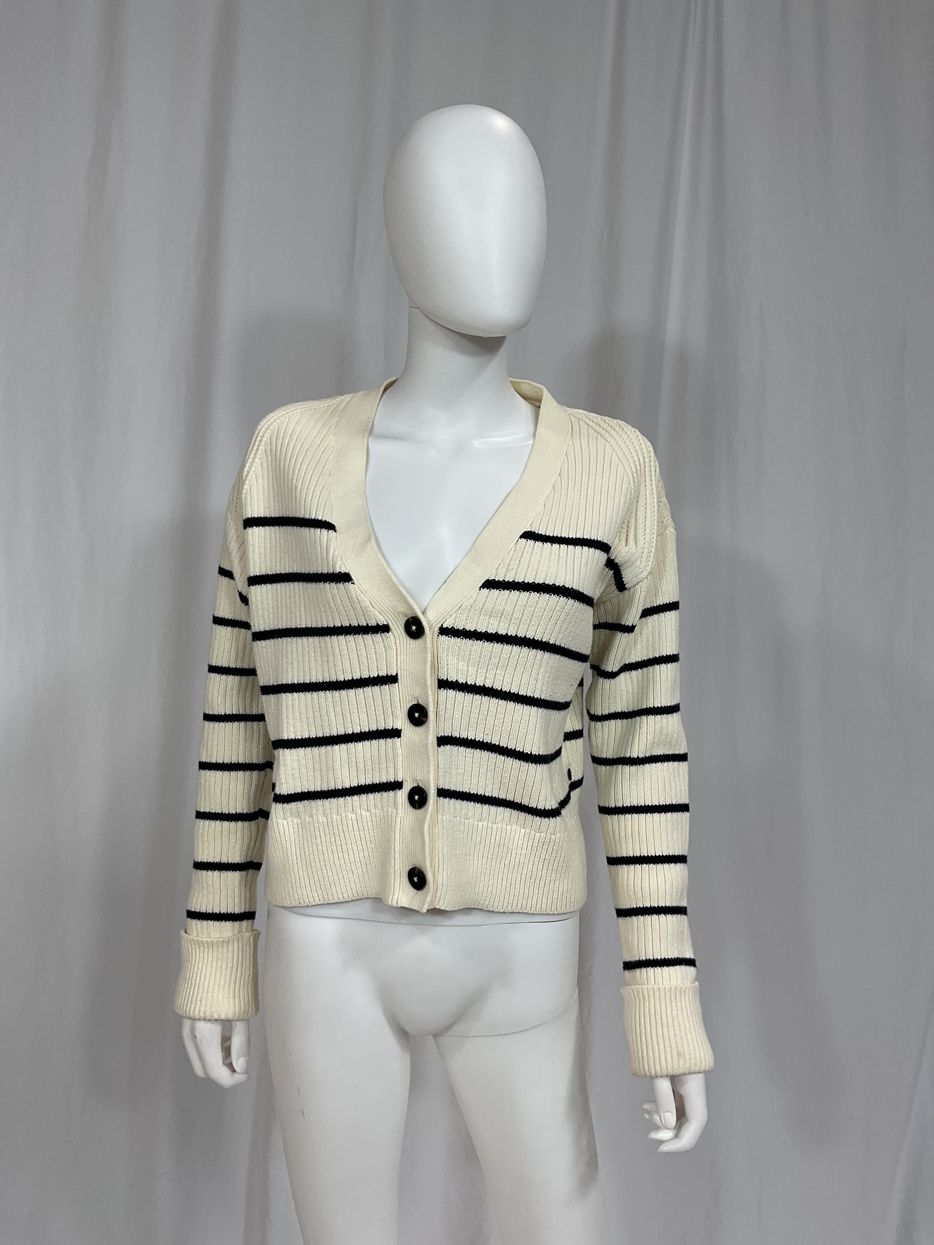 V Neck Striped Chunky Rib Sweater - Image 2