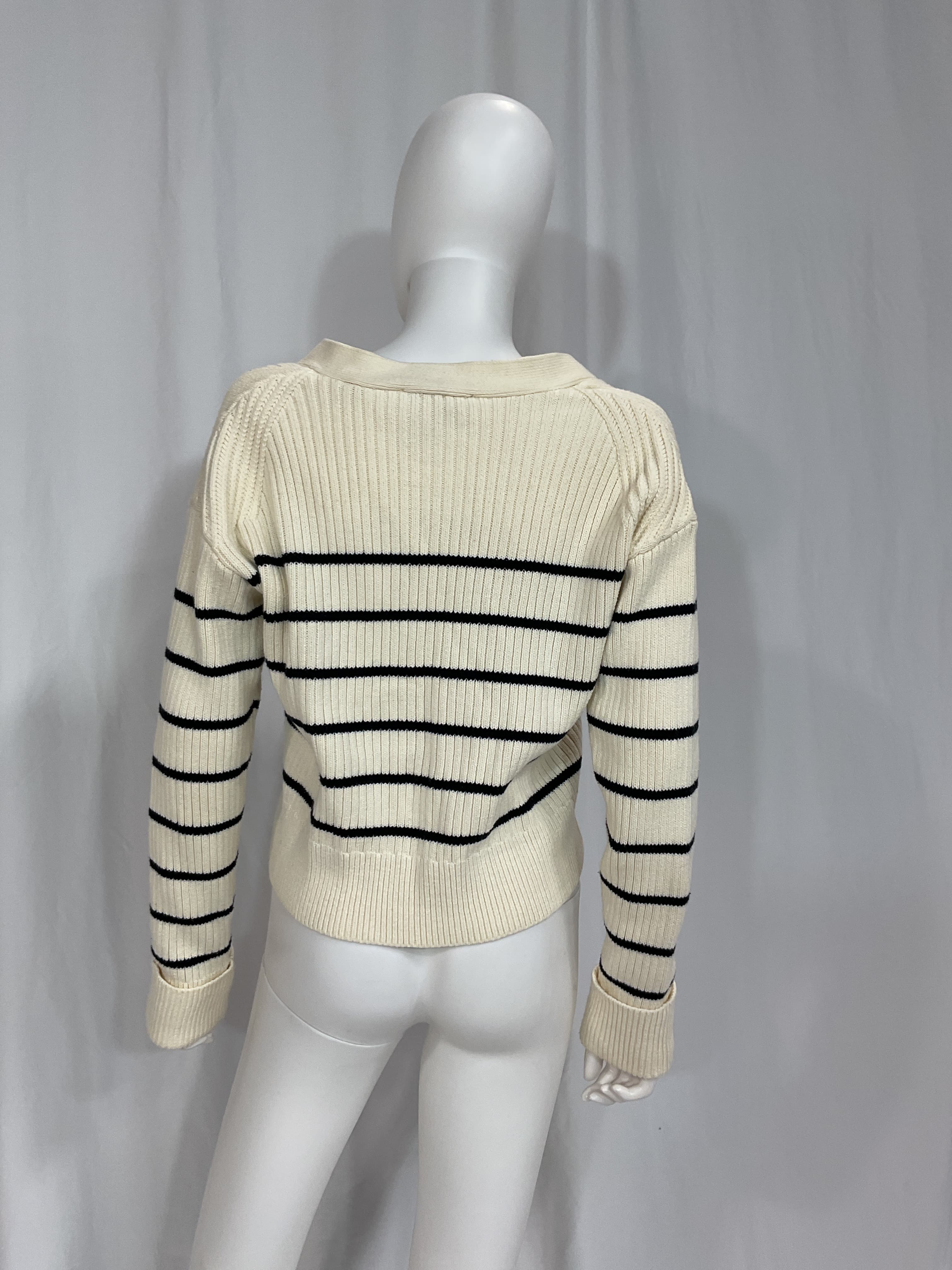 V Neck Striped Chunky Rib Sweater - Image 3