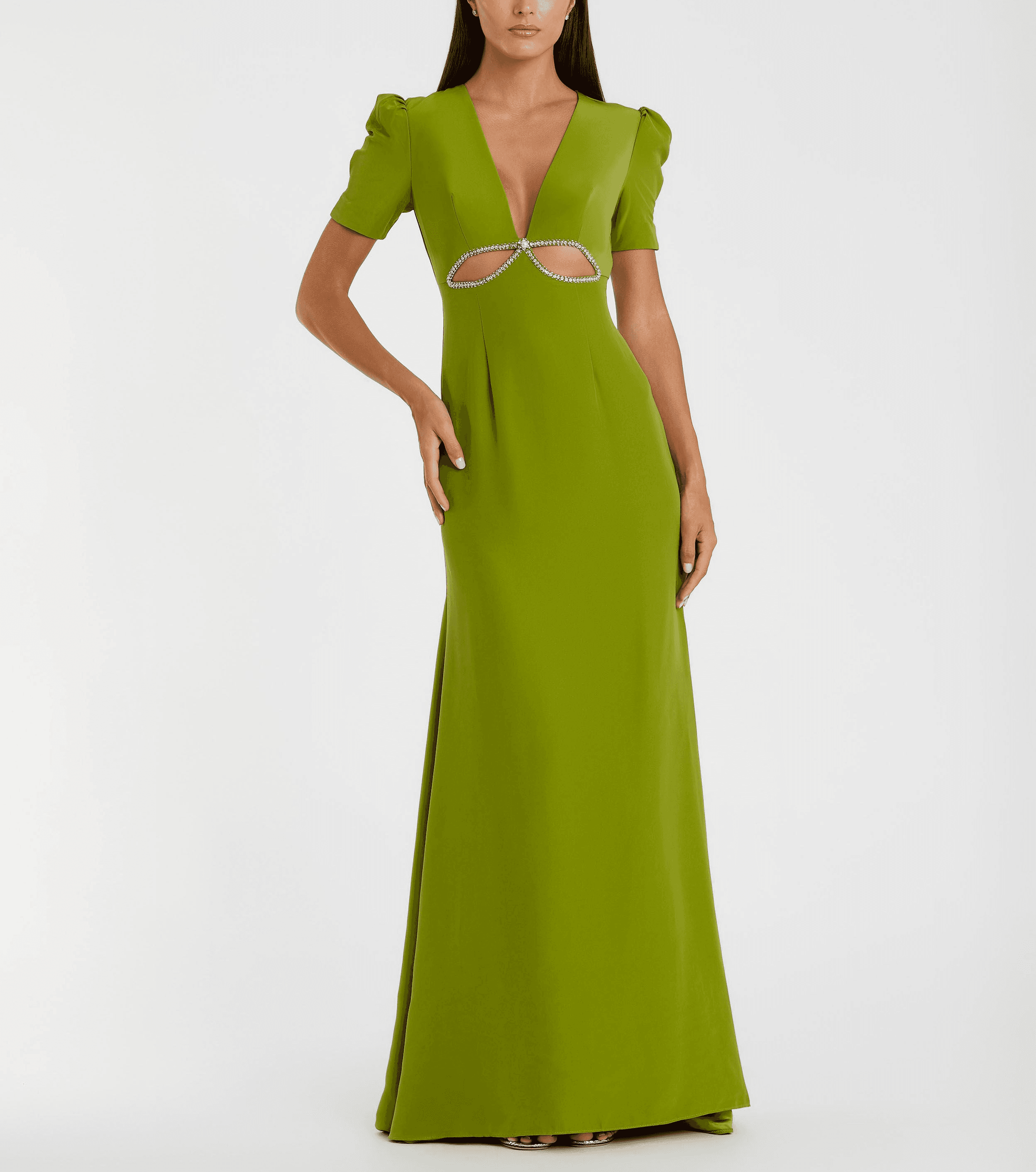 Plunge Neck Puff Sleeve Cut Out Gown - Image 1