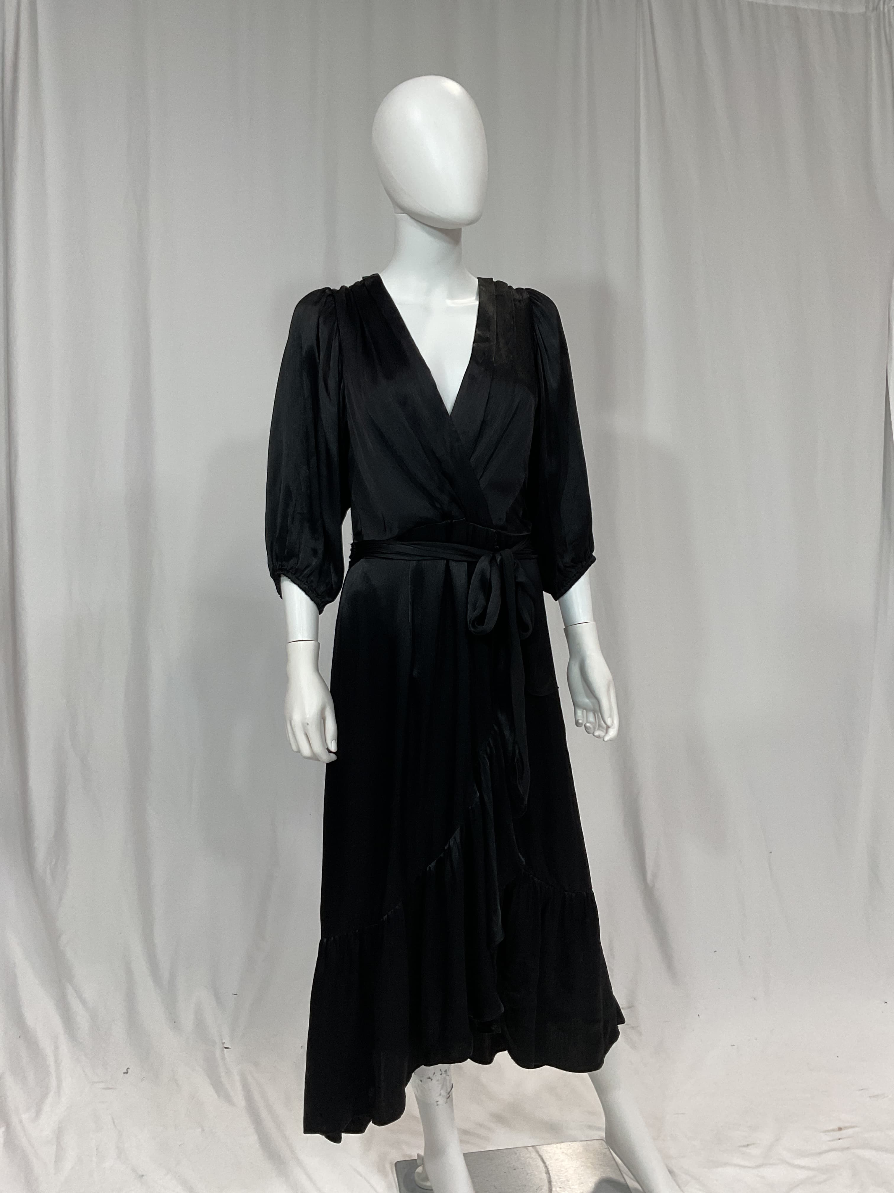 Ruffle Surplice Midi Dress In Black - Image 2