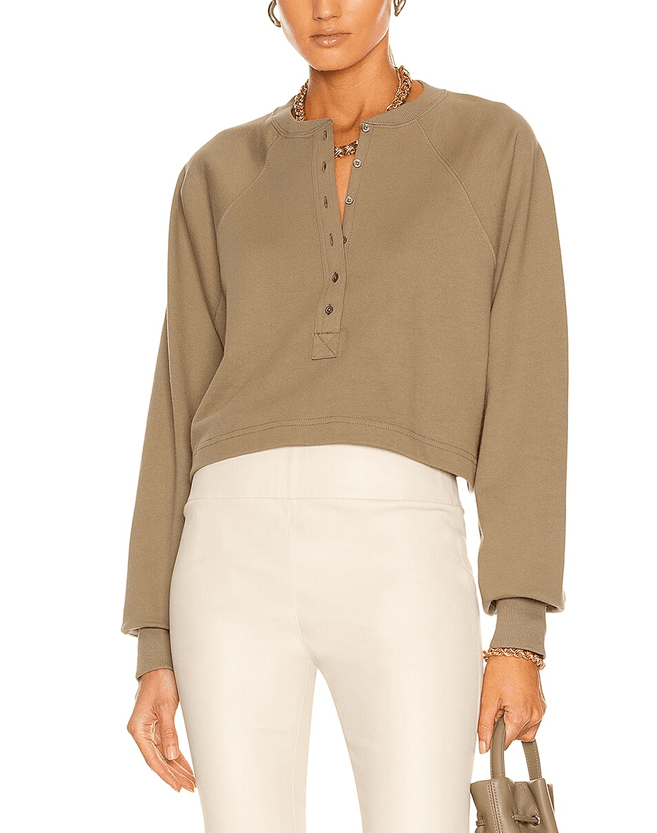 So Uptight Fine French Terry Plunge Henley Sweatshirt - Image 1