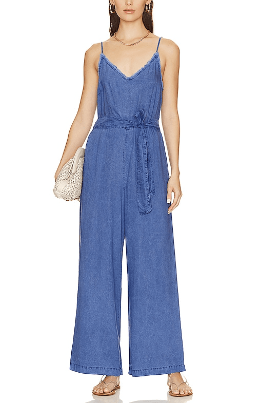 Smocked Back Jumpsuit In Spring Navy - Image 1