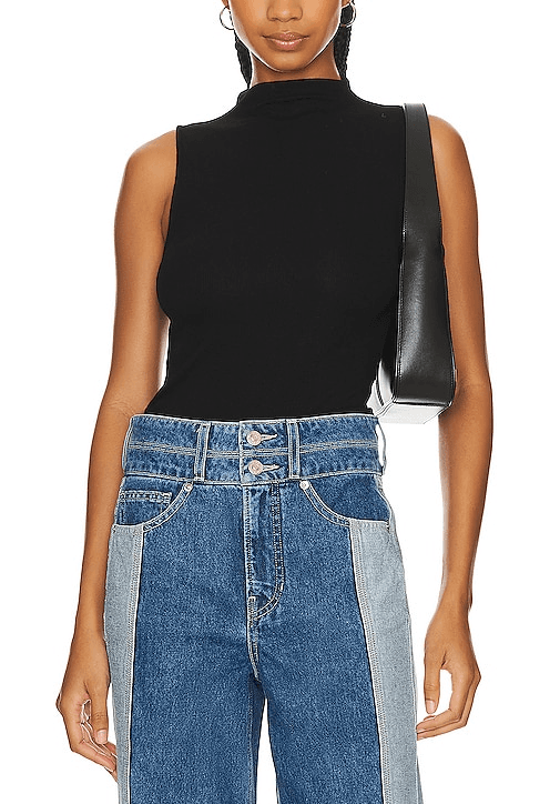 Silk Knit Rib Sleeveless Mockneck In Black - Image 1