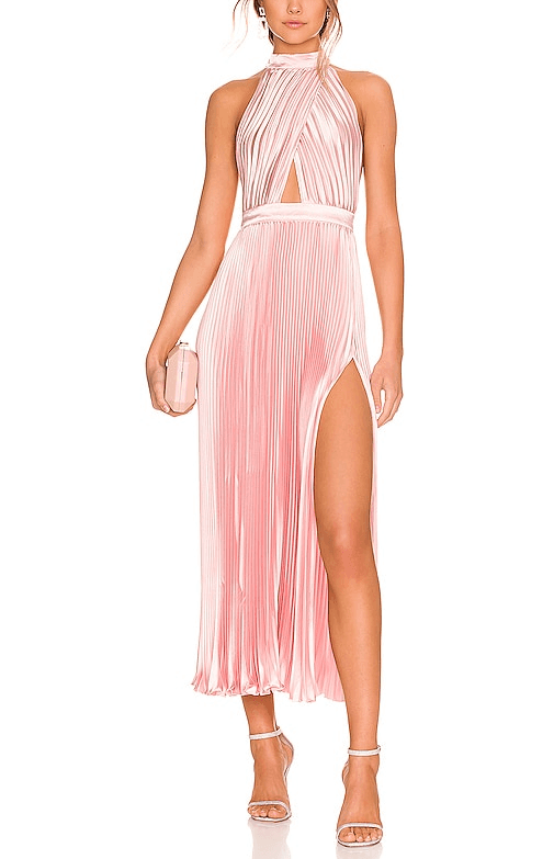 Renaissance Split Midi Dress In Light Pink - Image 1