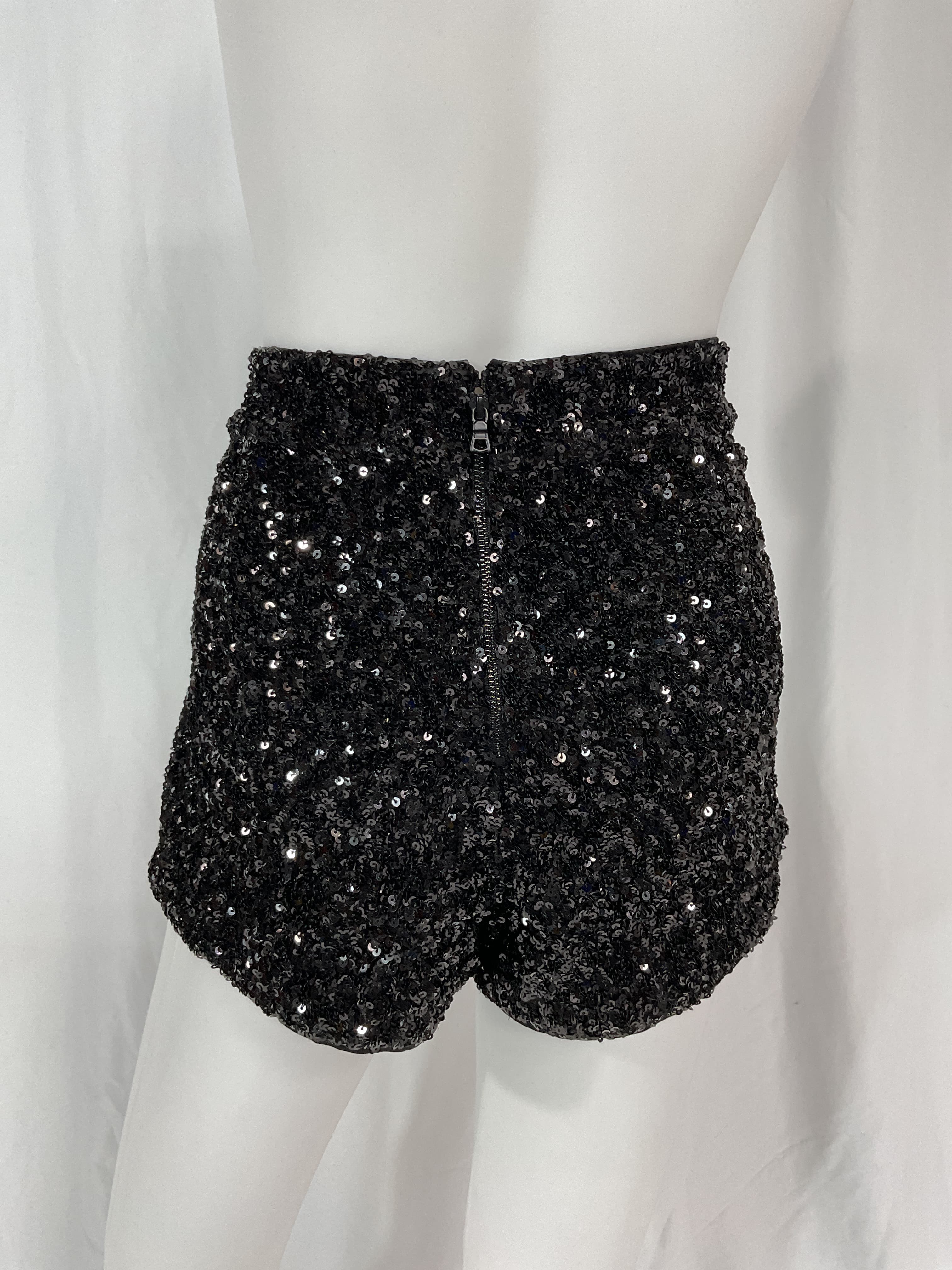 Hera Sequin High Rise Shorts In Black - Image 2