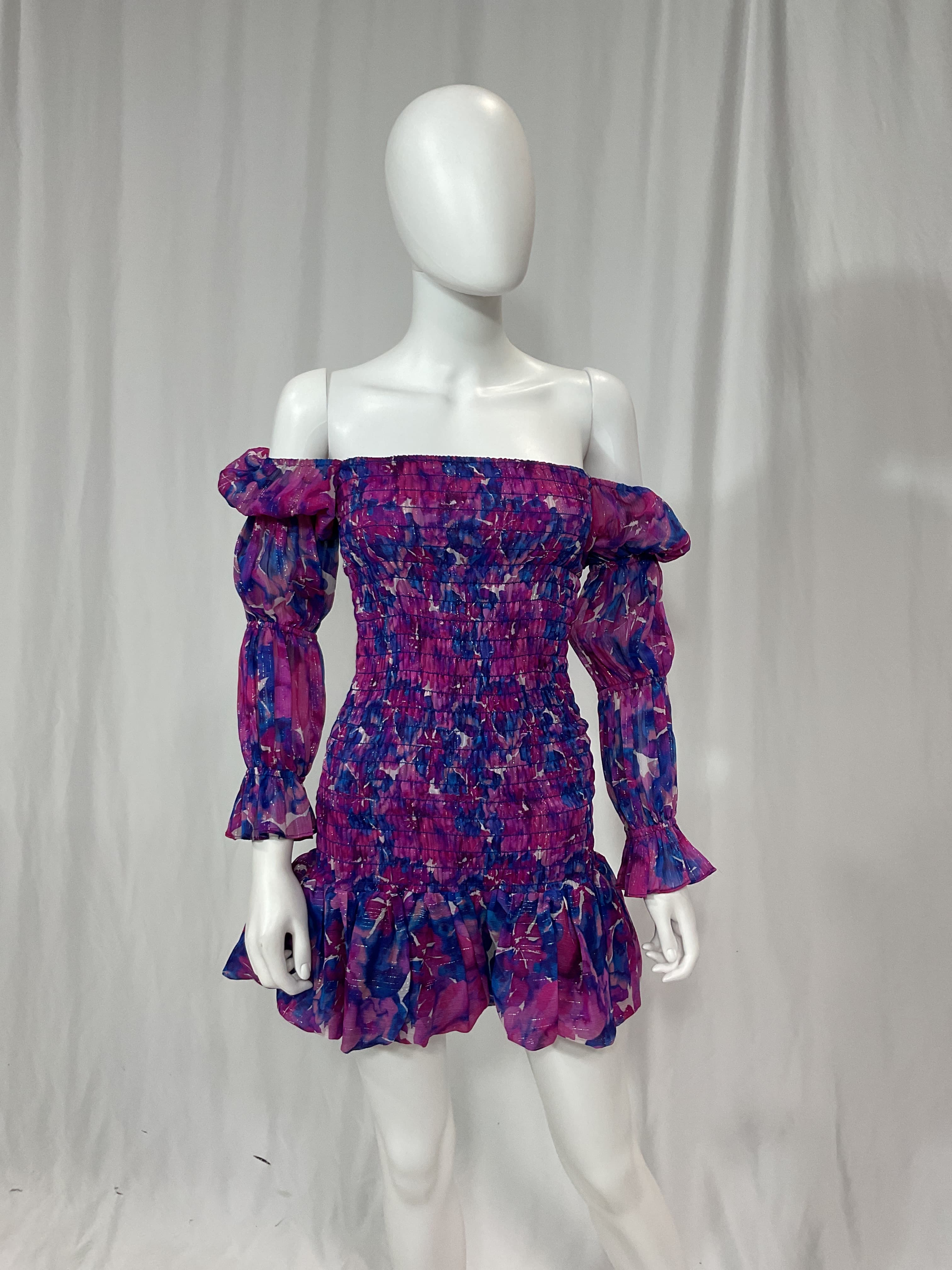 Noura Mini Dress In Watercolor Blues - Image 4