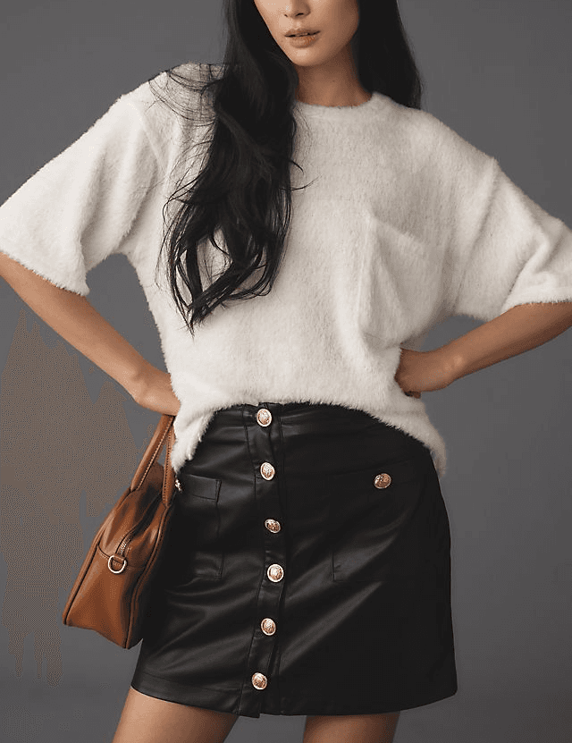 Stellah Faux-Leather Button-Front Mini Skirt - Image 1