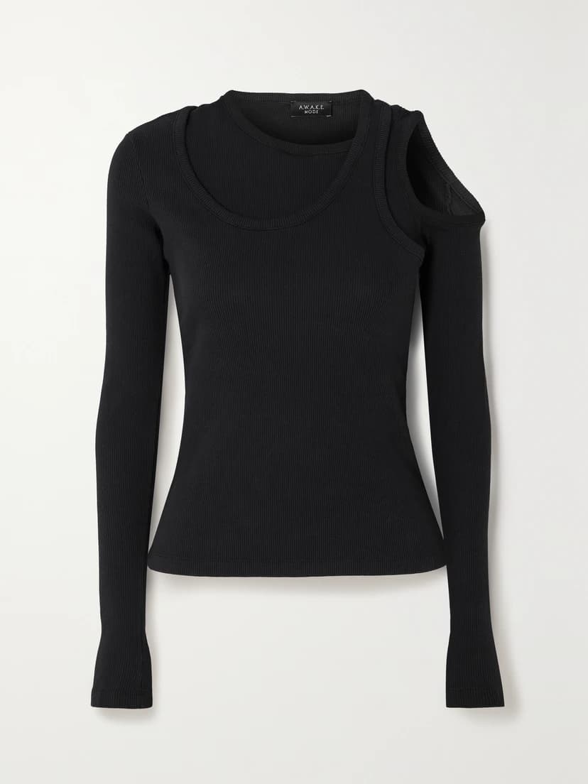 Layered Cutout Ribbed Cotton-Blend Jersey Top - Image 1