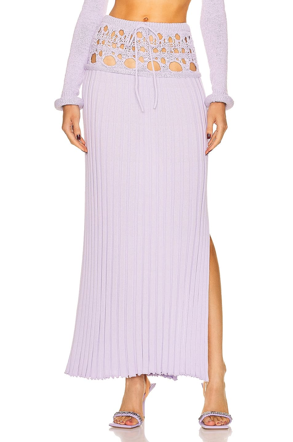 Crochet Pleat Knit Skirt In Lilac - Image 1