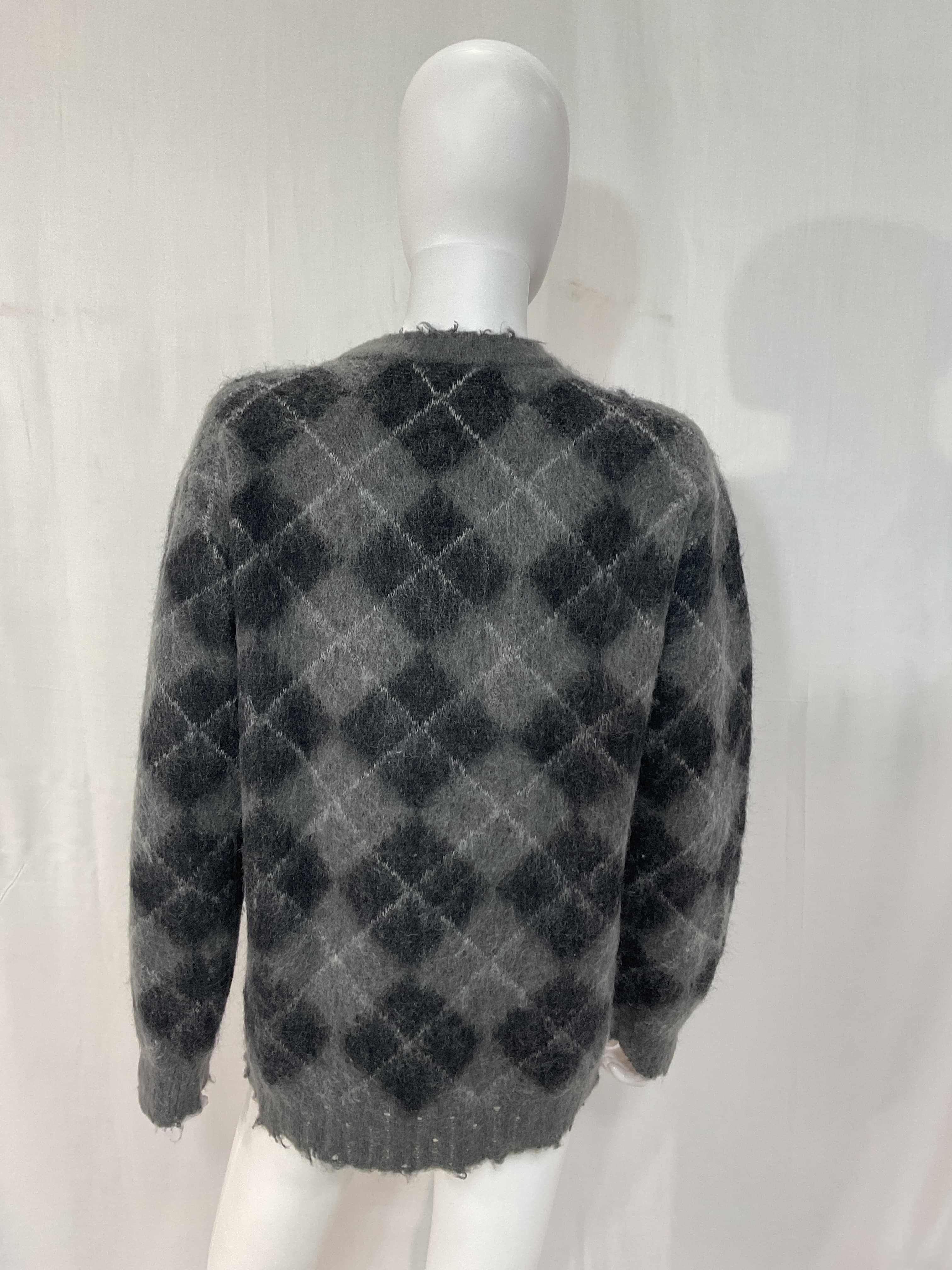 Fluffy Plaid Oversized Distressed Edge Cardigan In Charcoal & Black - Image 3