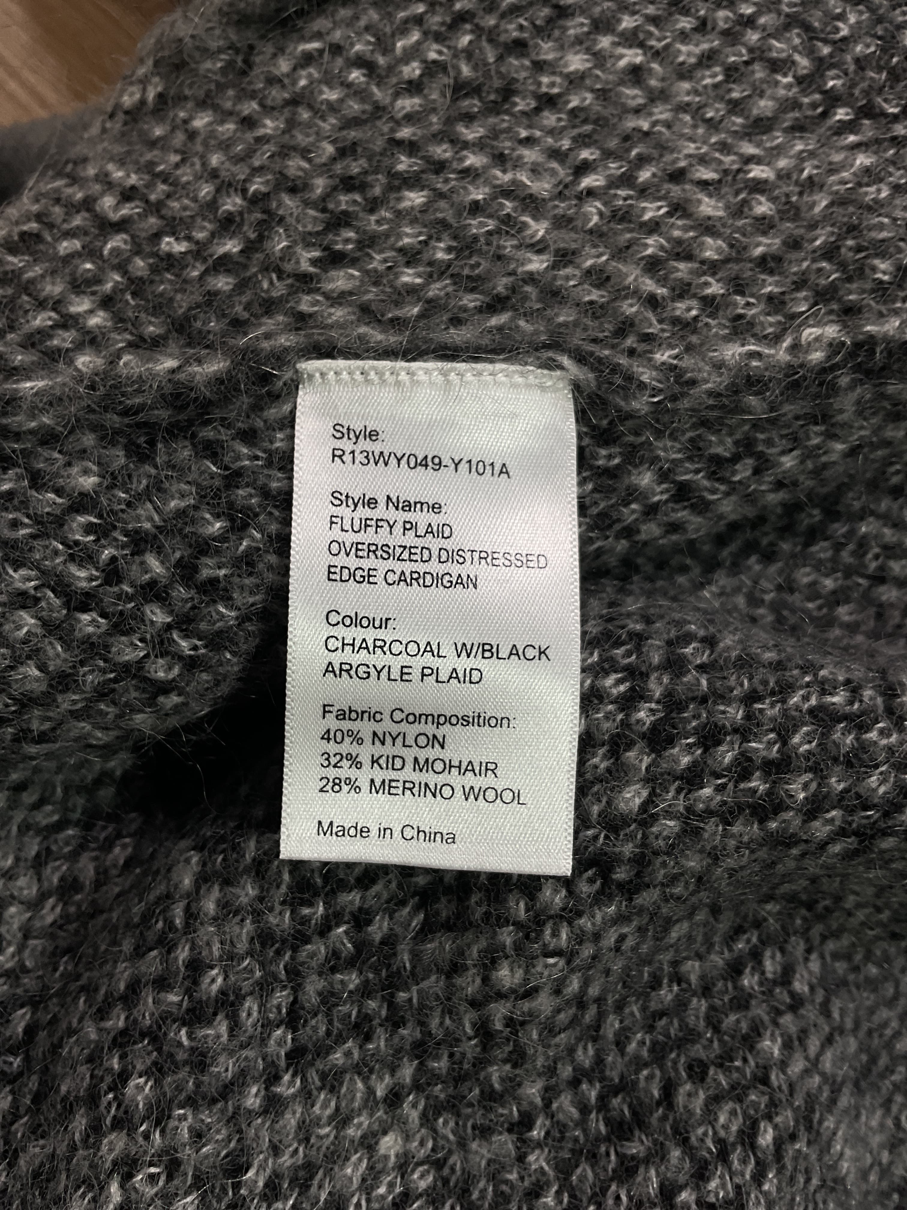 Fluffy Plaid Oversized Distressed Edge Cardigan In Charcoal & Black - Image 4