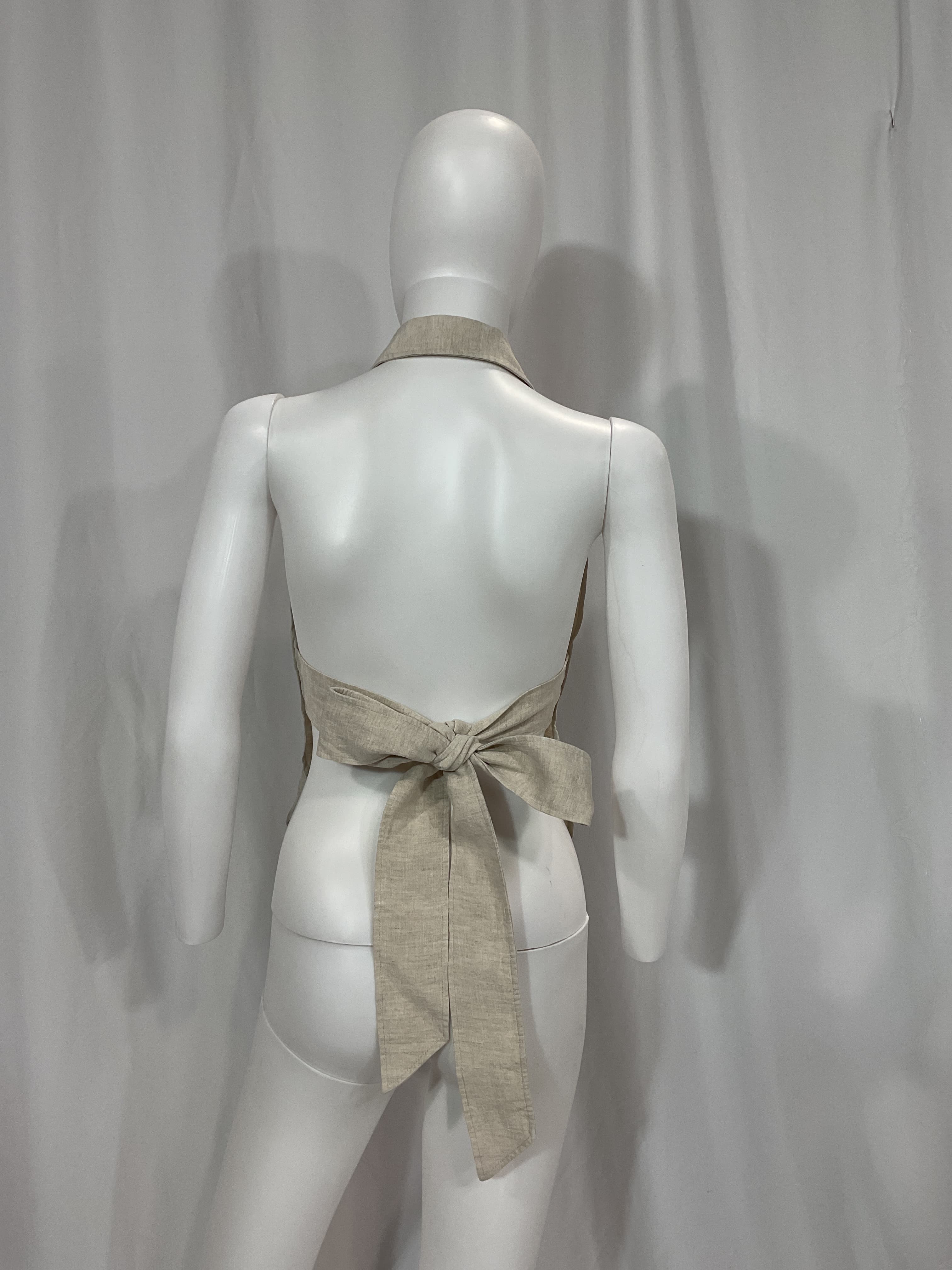 Evie Open-Back Linen Halter Top - Image 3