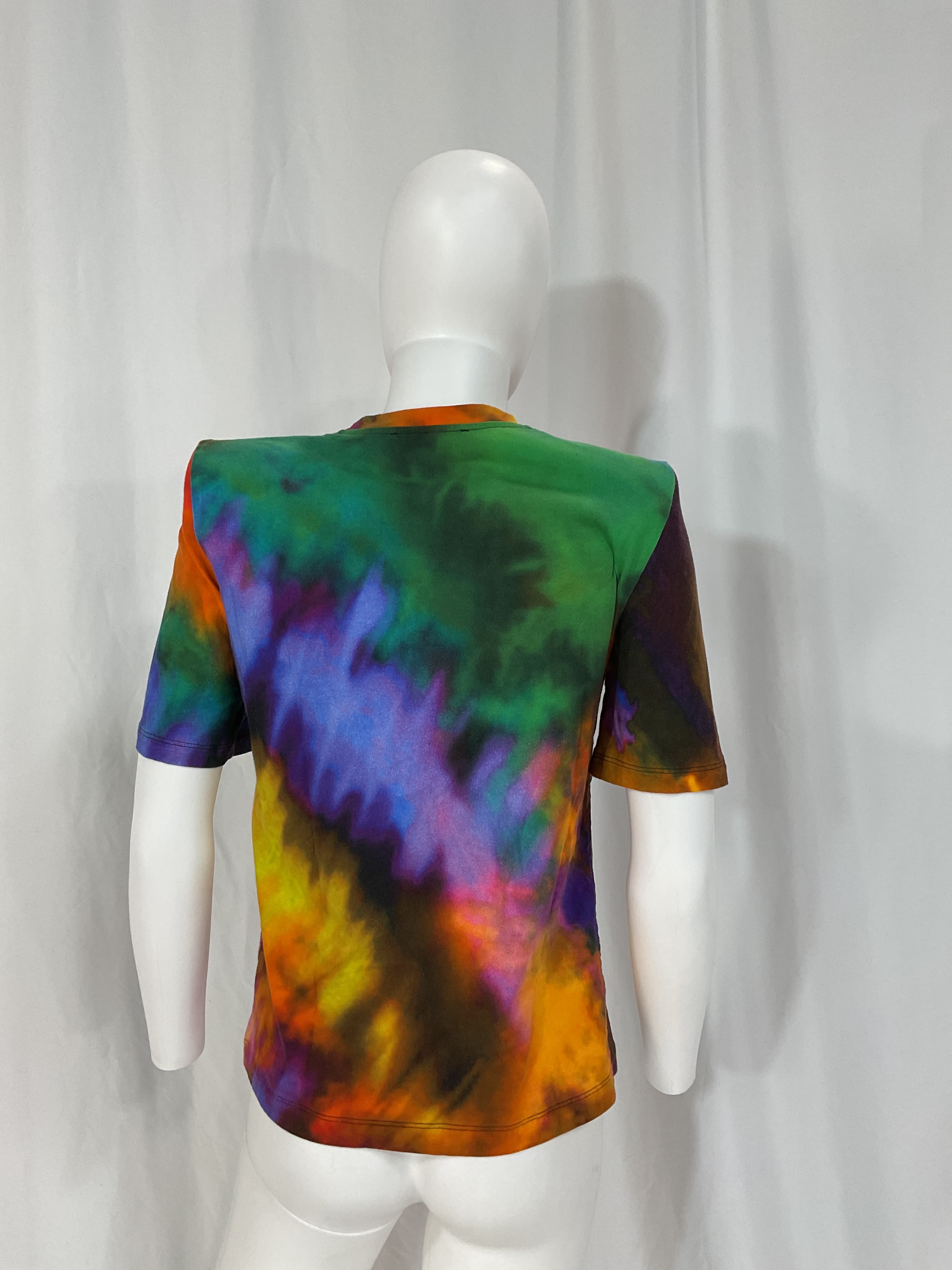Padded-Shoulder Tie-Dye Cotton T-Shirt - Image 2