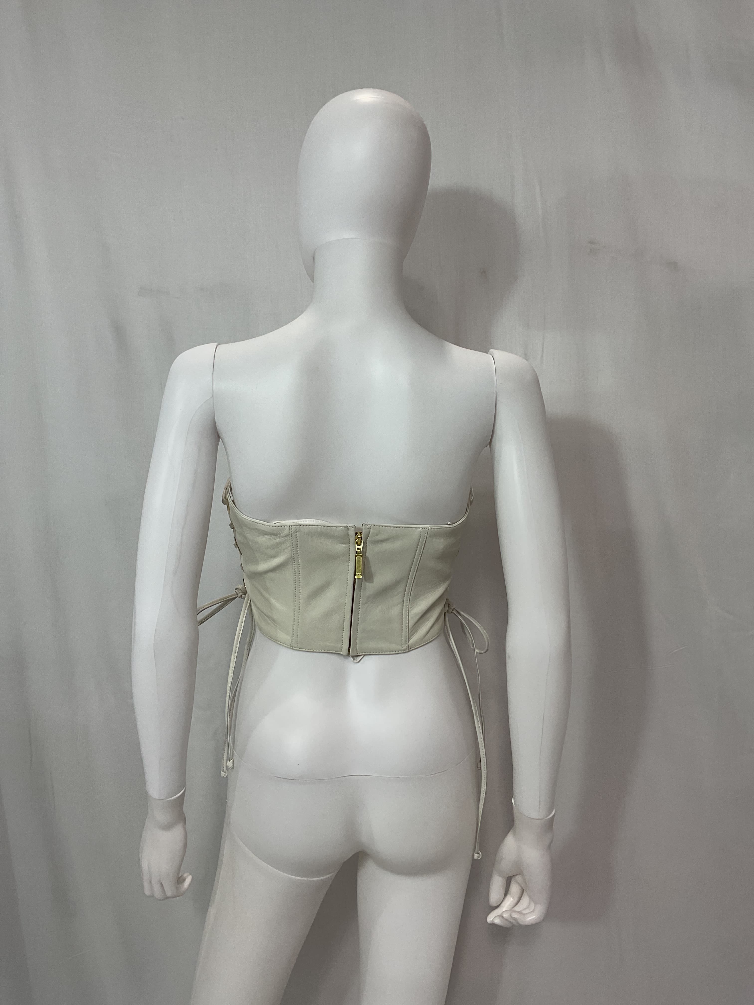 Juliana Leather Crop Top In Ivory - Image 3