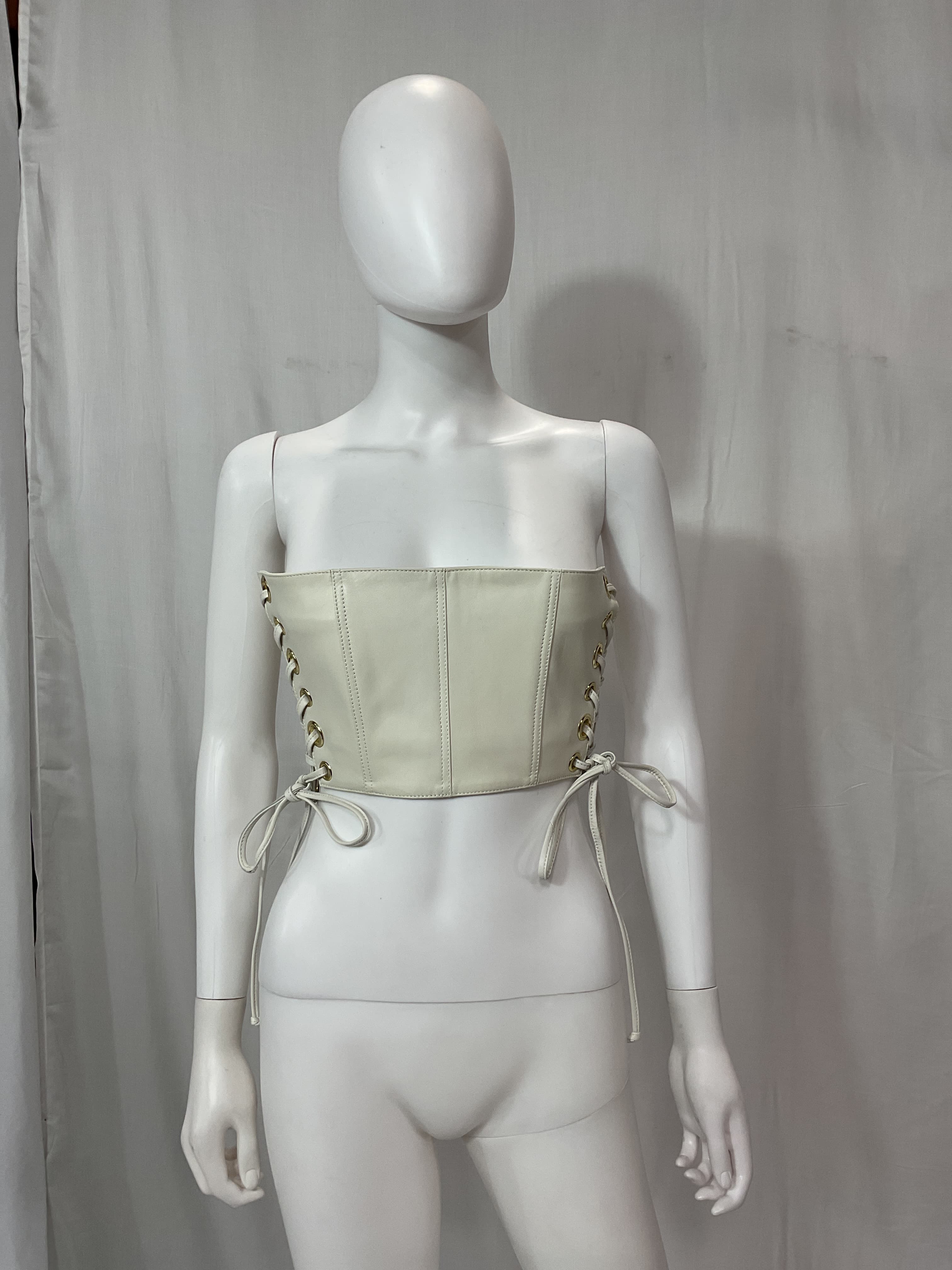 Juliana Leather Crop Top In Ivory - Image 4