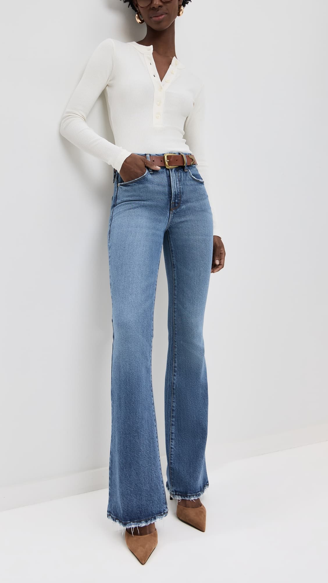 Good Legs Flare Deep V Yoke Jeans - Image 1