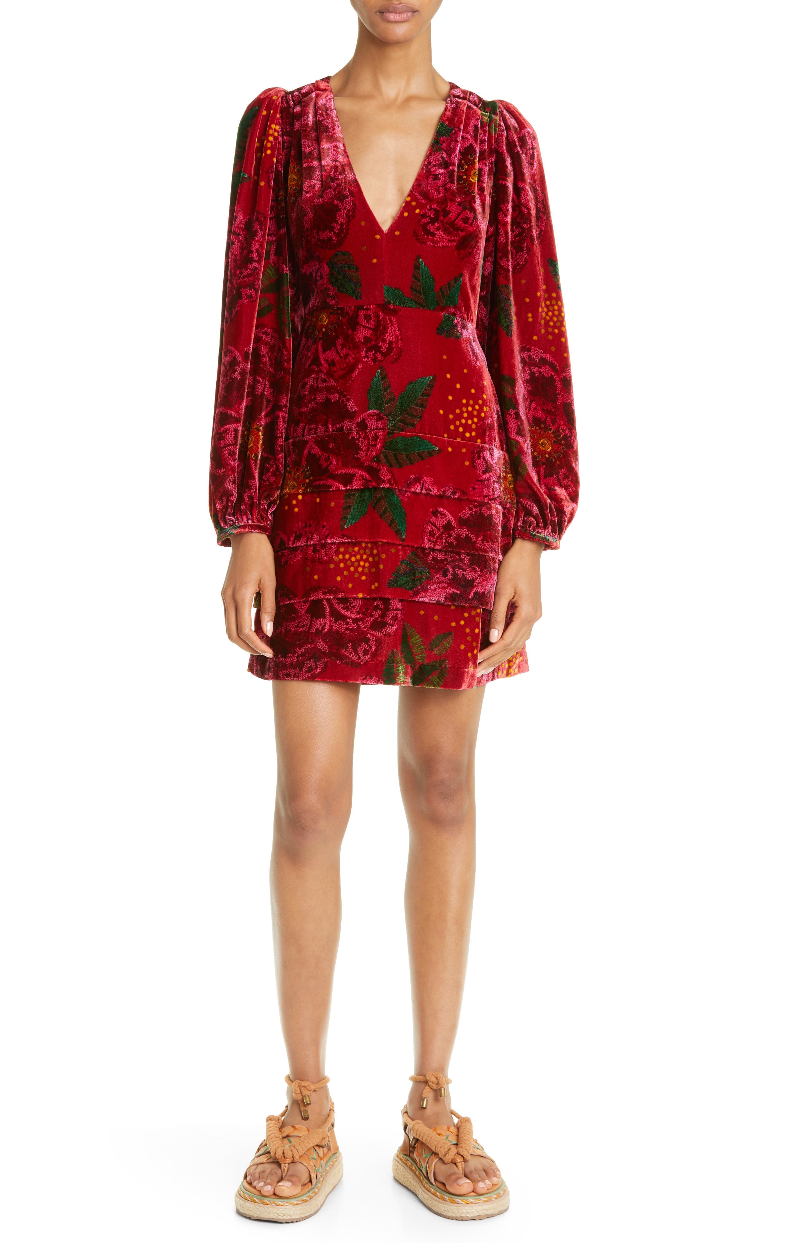 Shiny Flowers Long Sleeve Minidress - Image 1