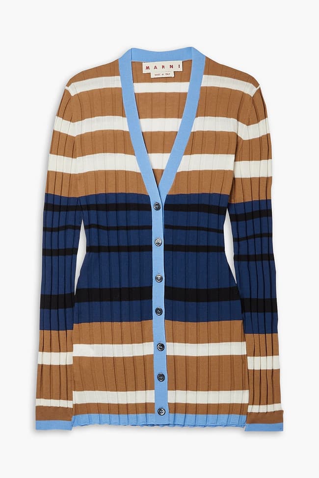 Striped Ribbed Wool Cardigan - Image 1