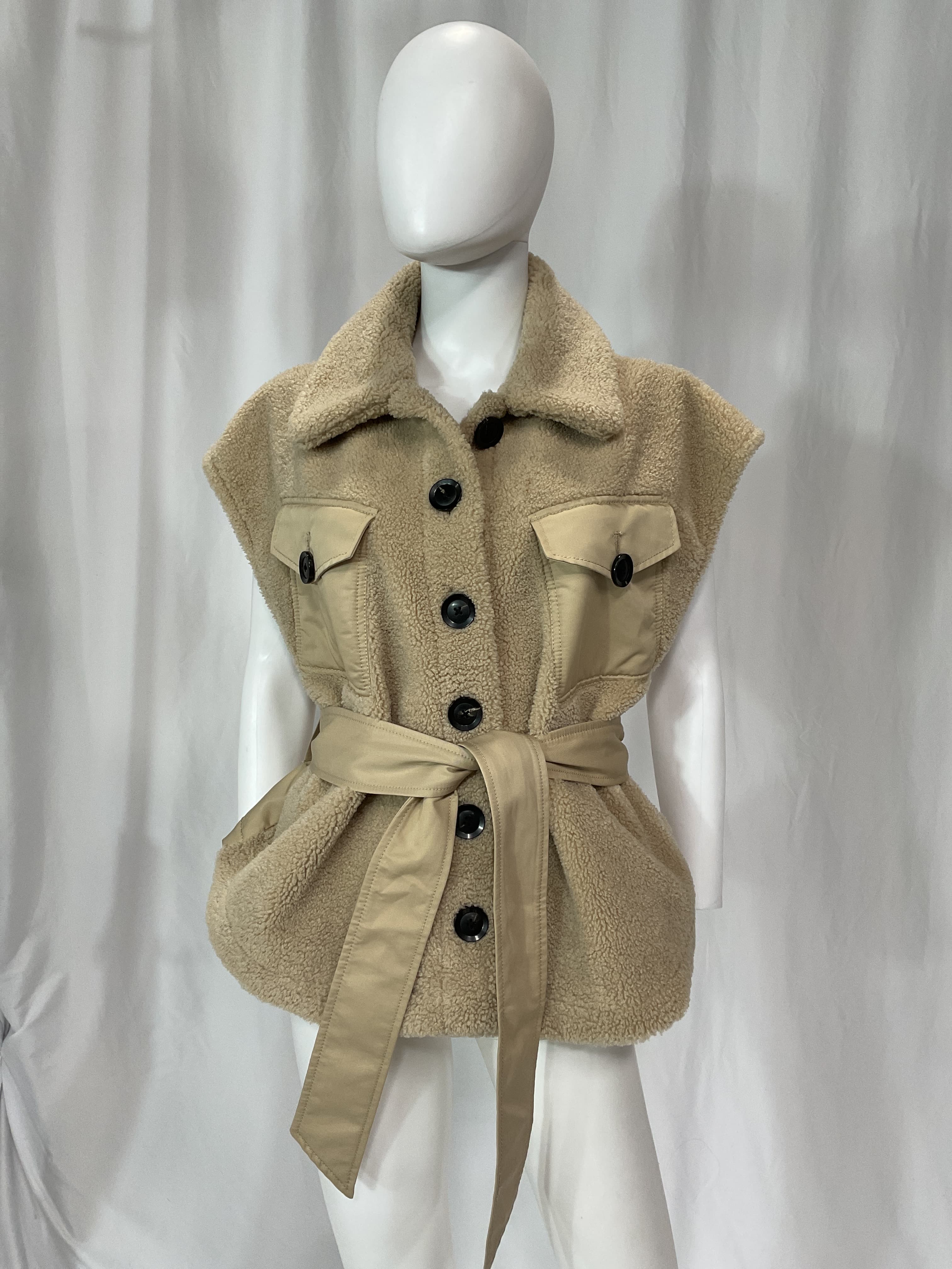 Frankie Faux Shearling And Canvas Vest - Image 2