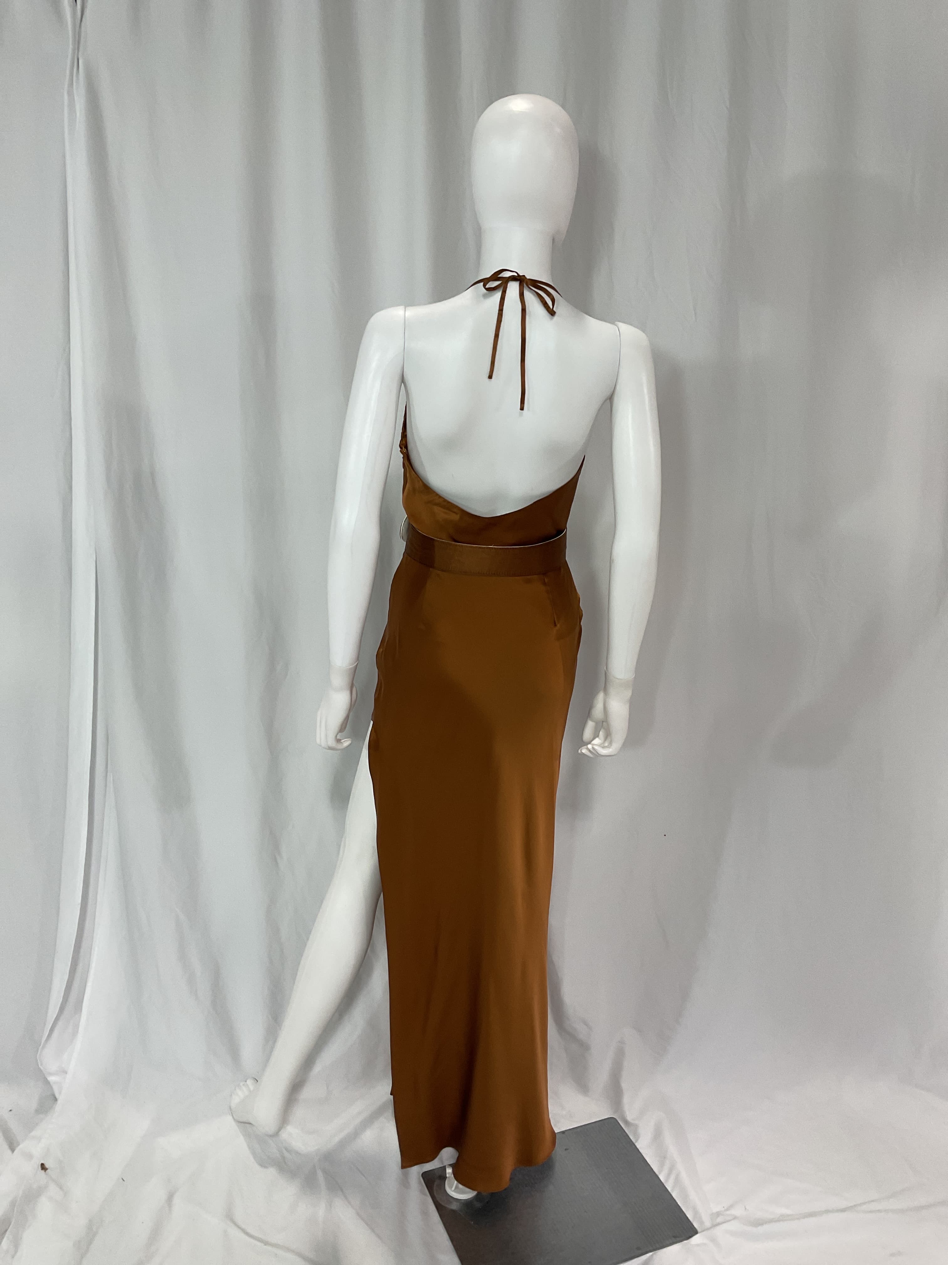 Lucinda Halter Cowl Neck Gown In Hazelnut - Image 3