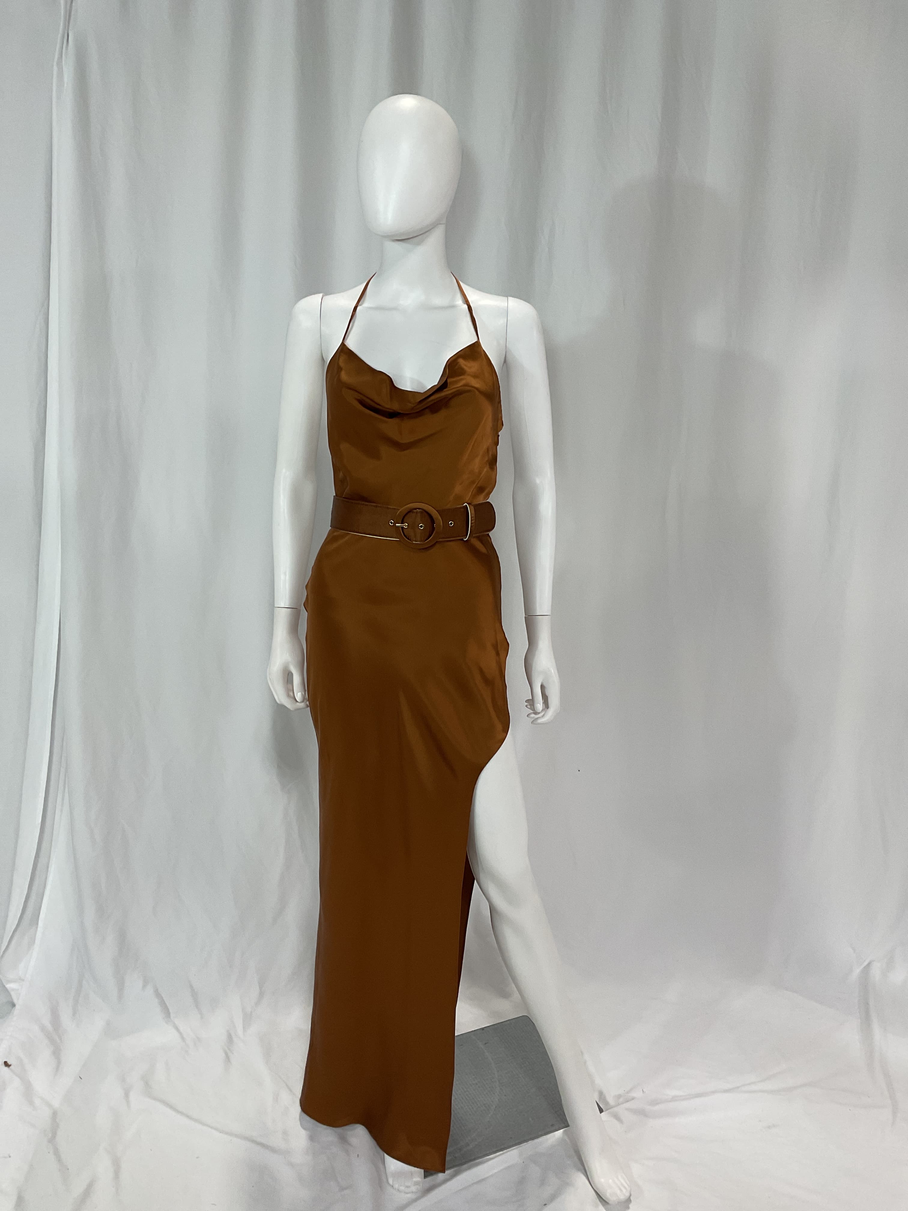 Lucinda Halter Cowl Neck Gown In Hazelnut - Image 4