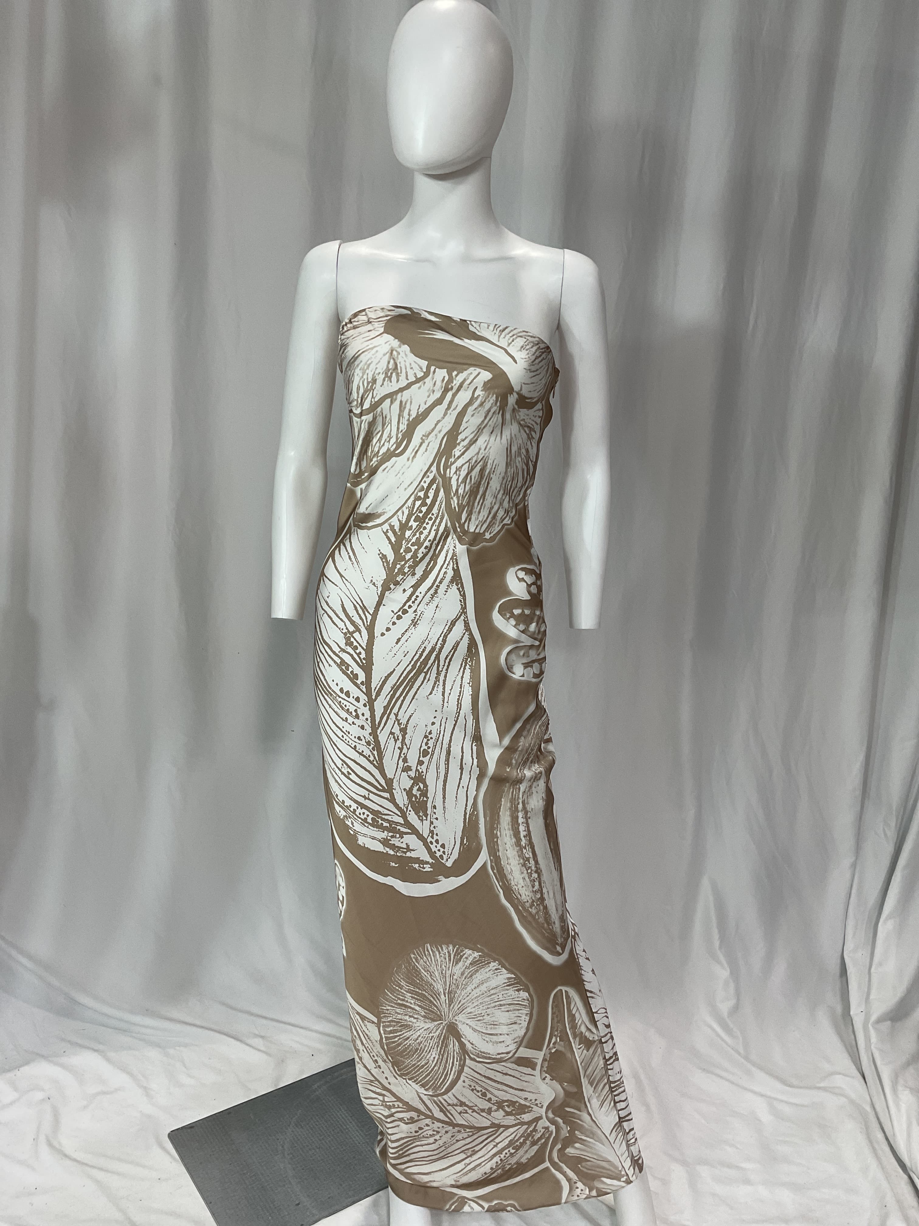 Maxi Dress In Light Brown & White - Image 2