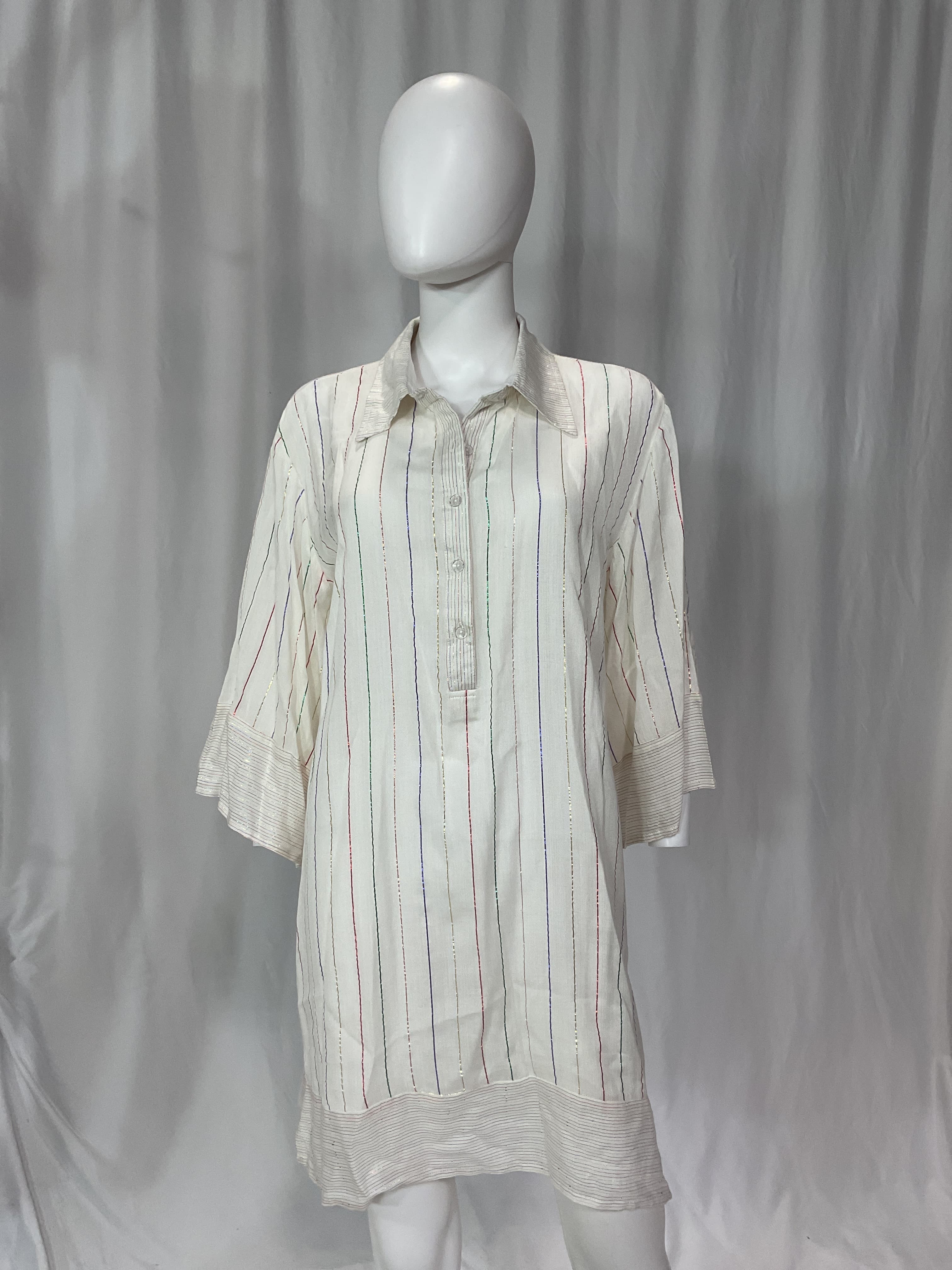 Metallic Striped Mini Shirtdress - Image 4