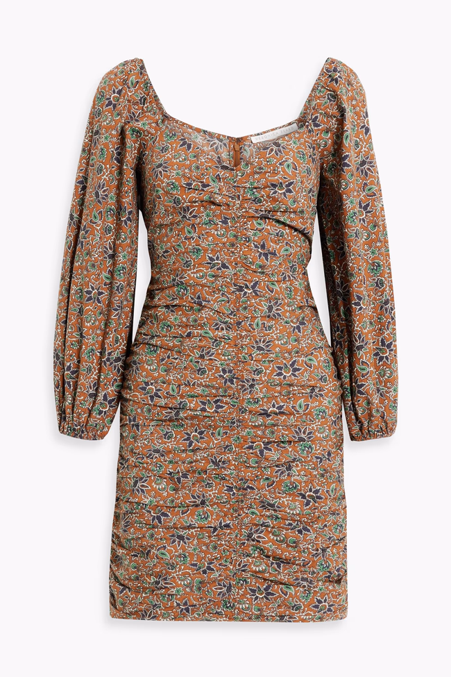 Nadi Ruched Floral-Print Cotton Mini Dress - Image 1