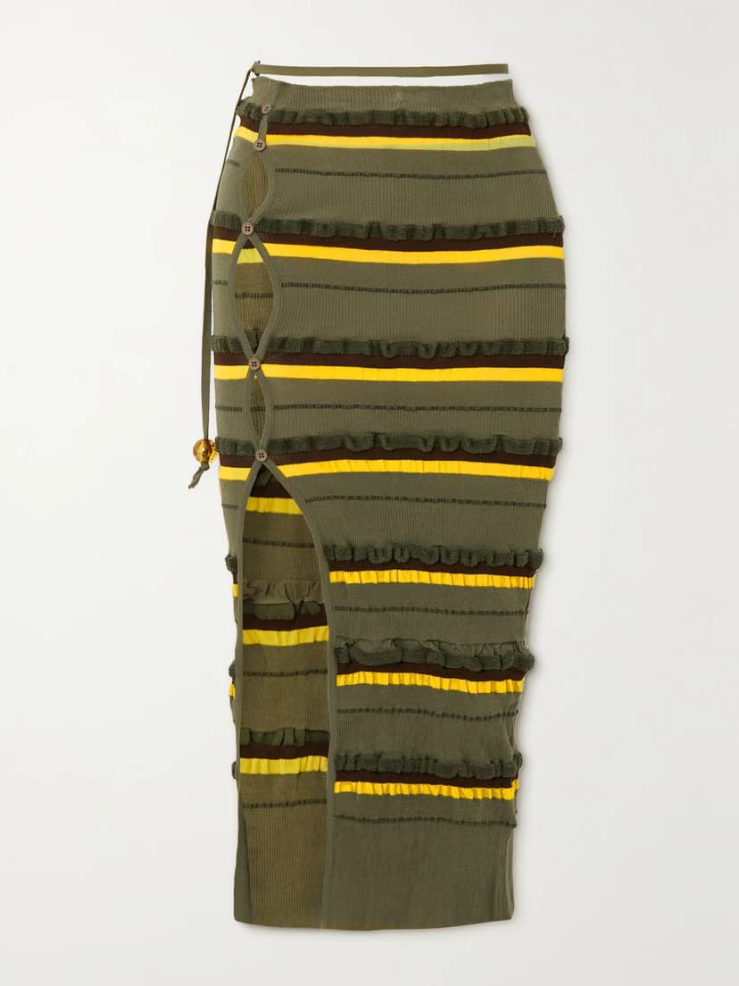 Concha Cutout Striped Seersucker Midi Skirt - Image 1