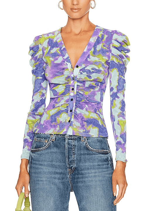 Gladys Reversible Top In Clouds Orchid & Scribble Garden - Image 1