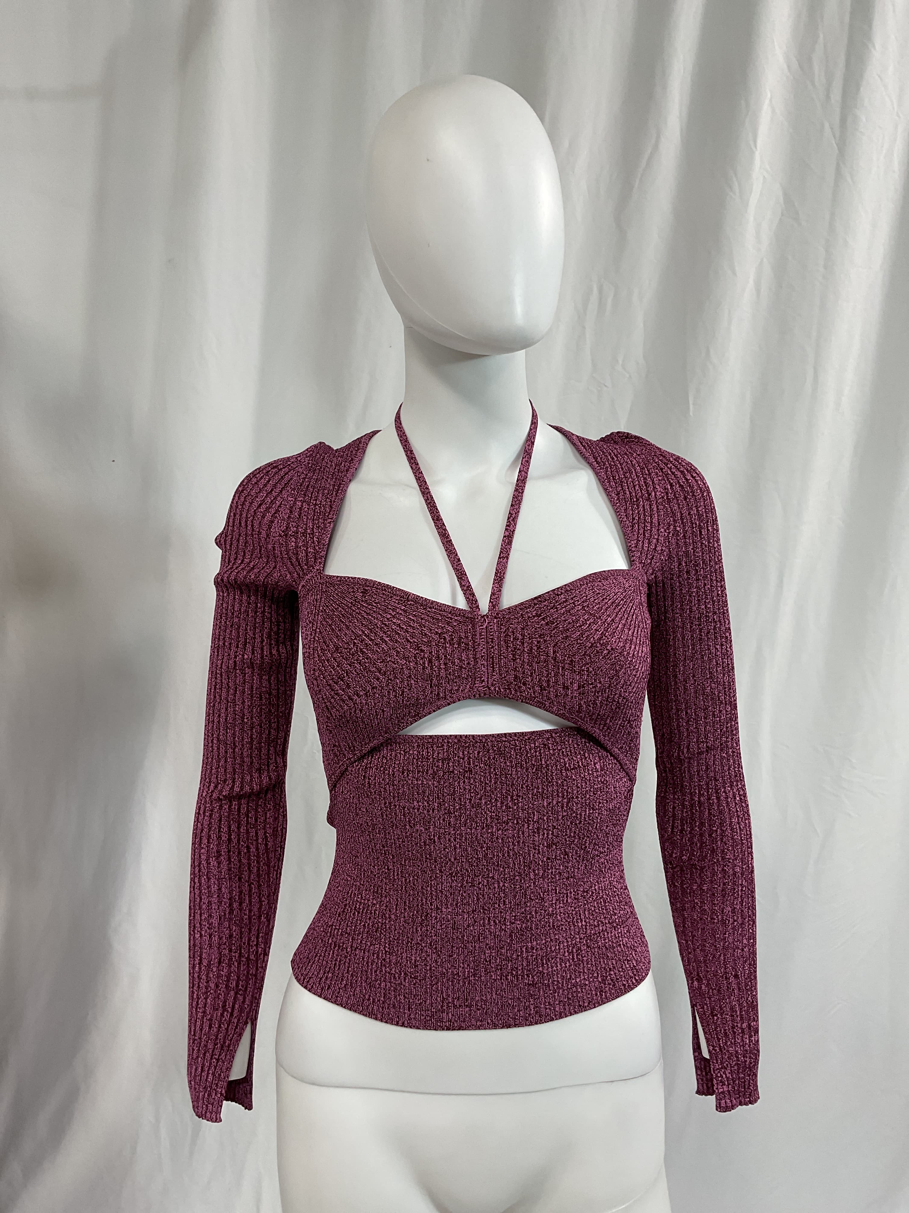 Alexia Marled Halter Tie Top In Mulberry Multi - Image 2