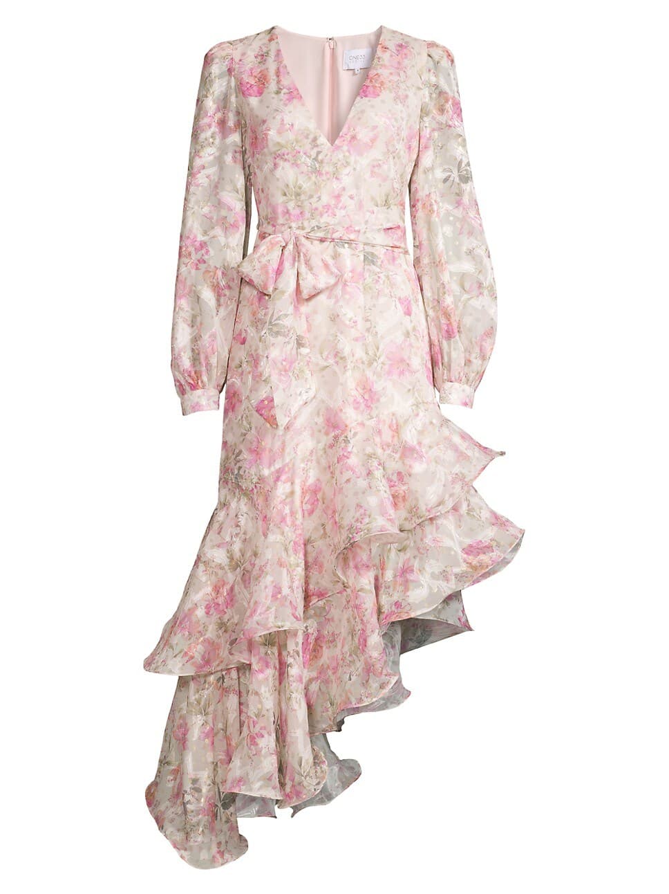 Floral Ruffle Asymmetric Midi-Dress - Image 1