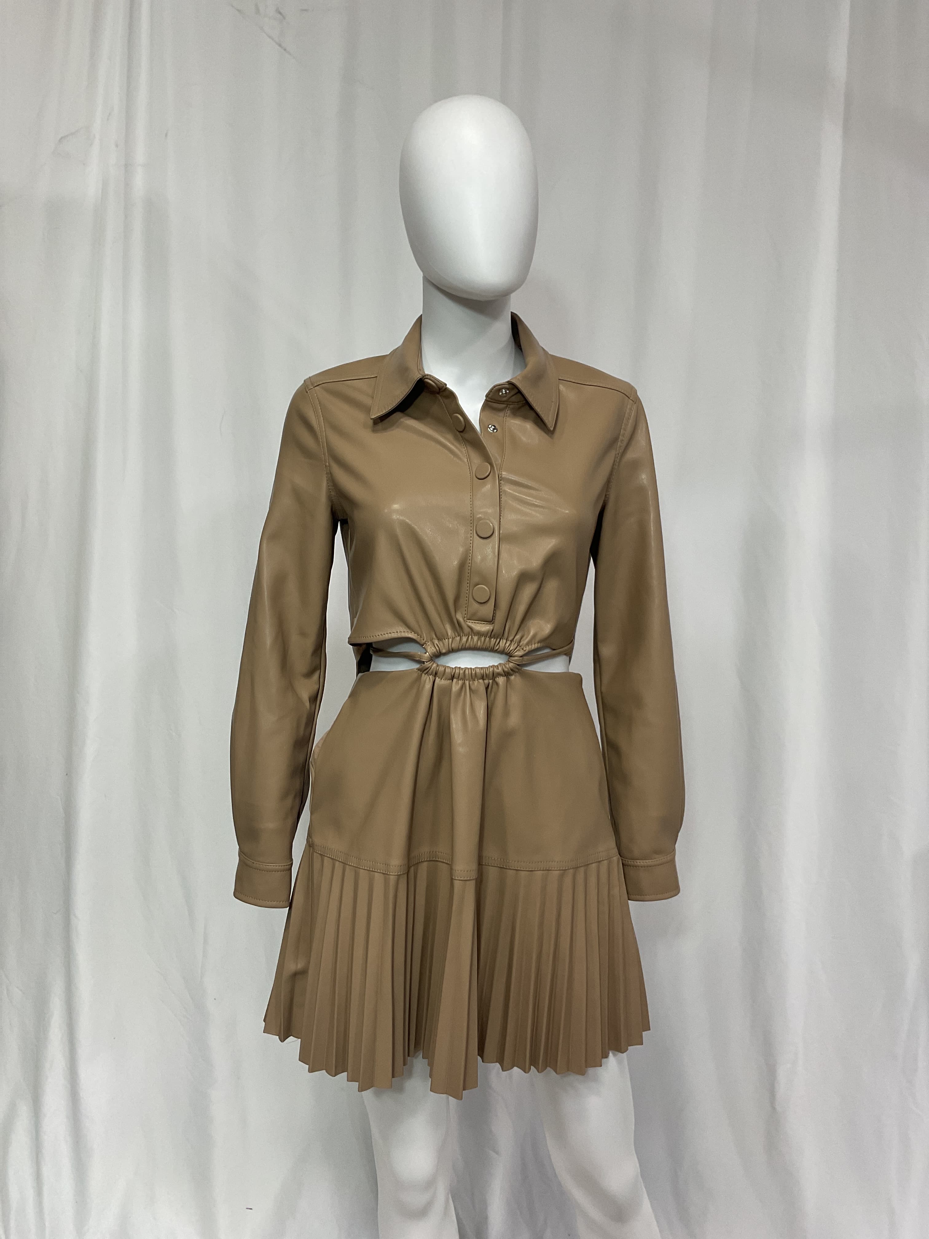 Cindy Vegan Leather Pleated Mini Dress - Image 2