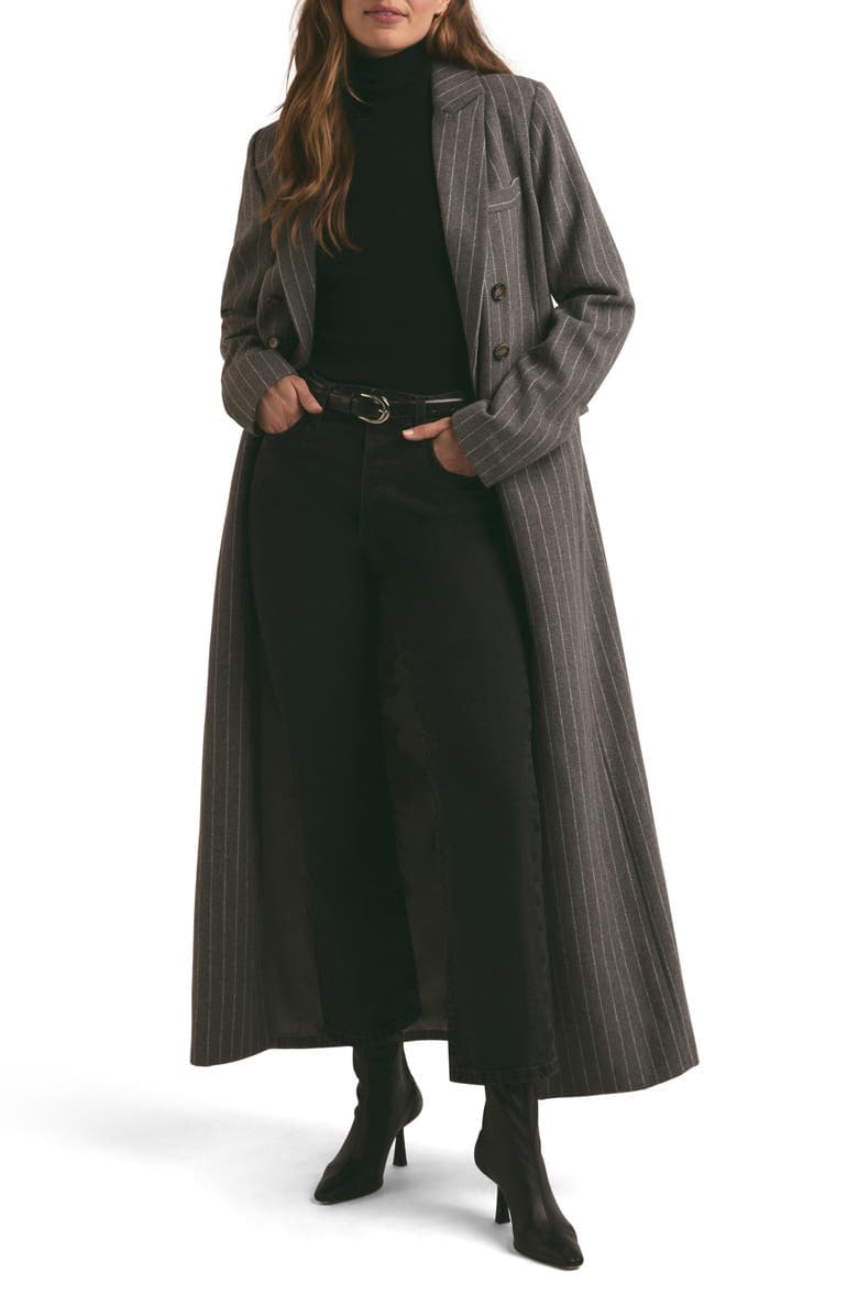 The Simon Pinstripe Double Breasted Longline Coat - Image 1