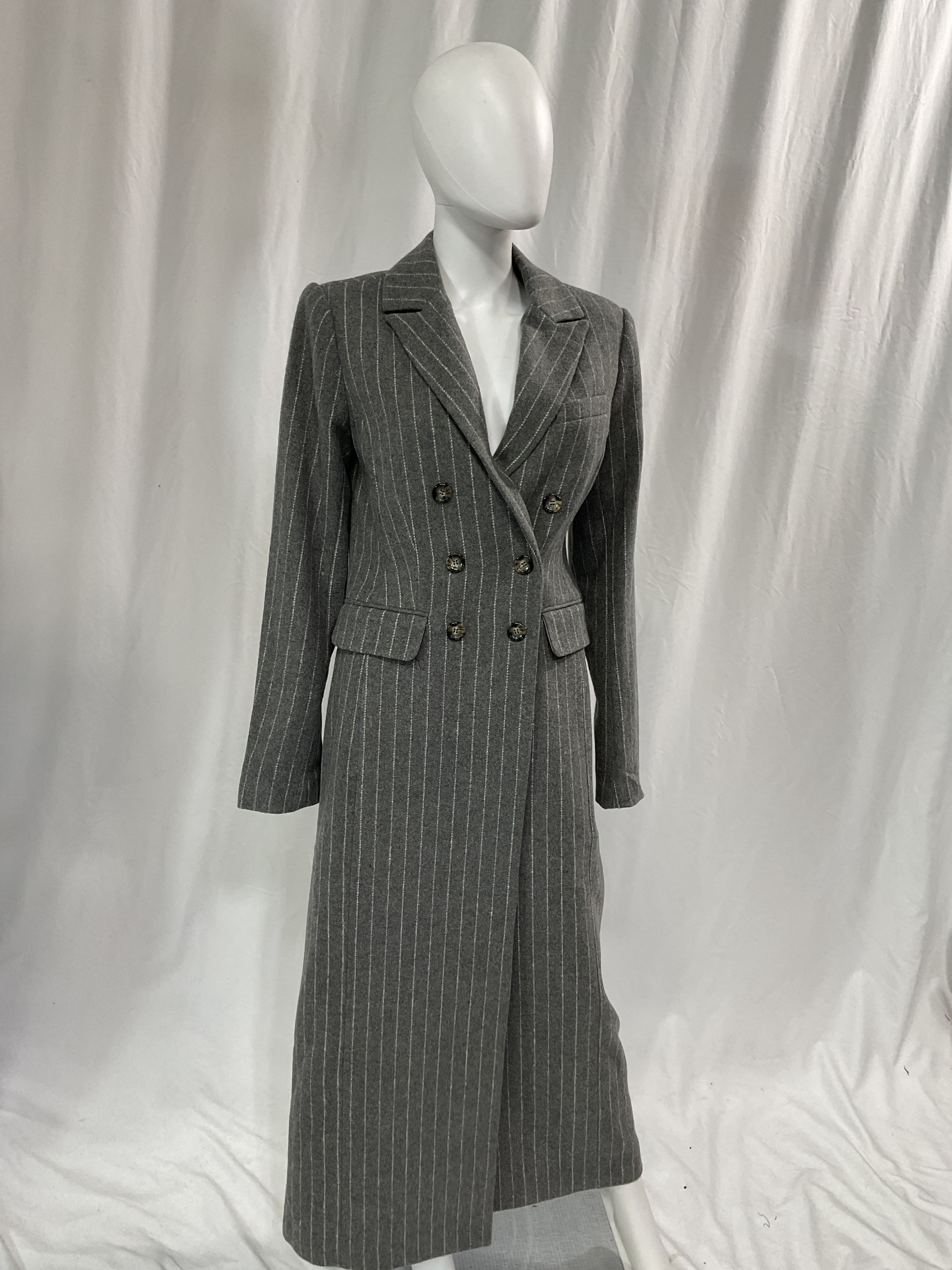 The Simon Pinstripe Double Breasted Longline Coat - Image 3