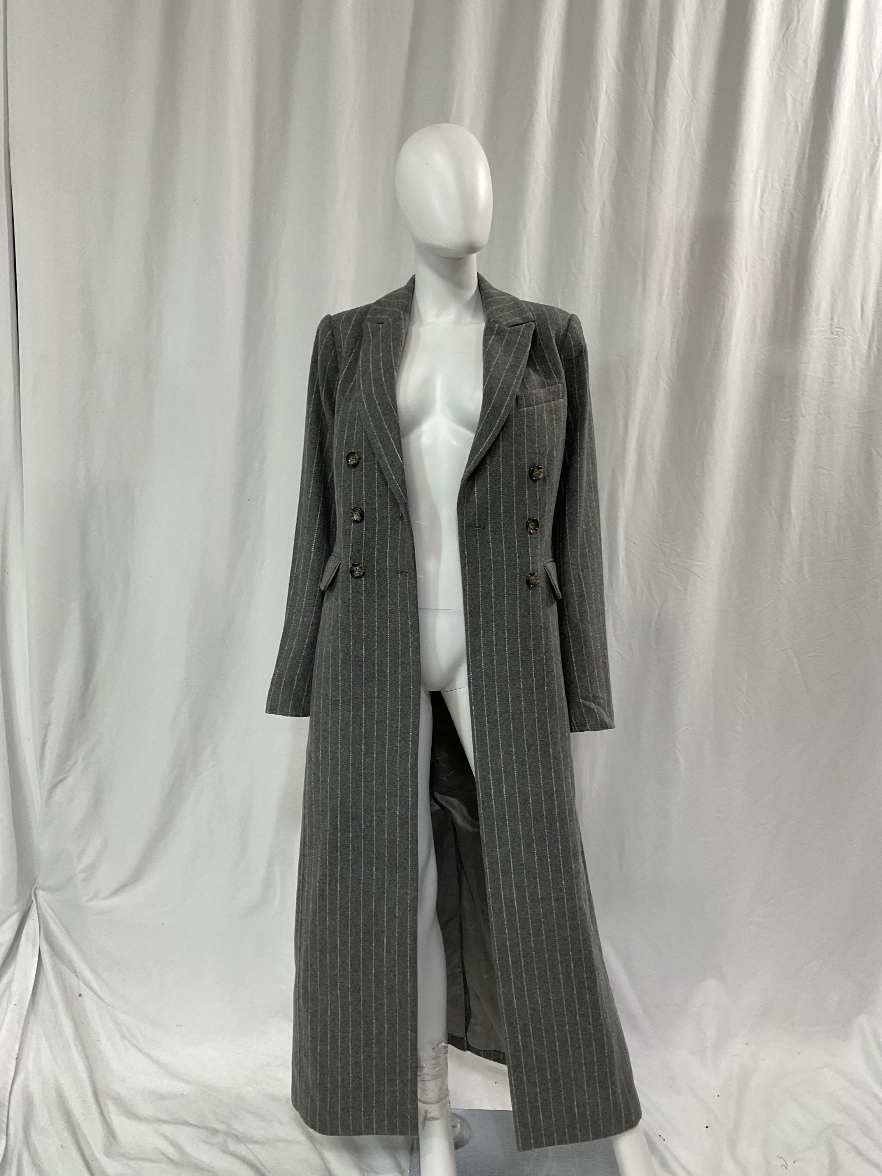 The Simon Pinstripe Double Breasted Longline Coat - Image 2