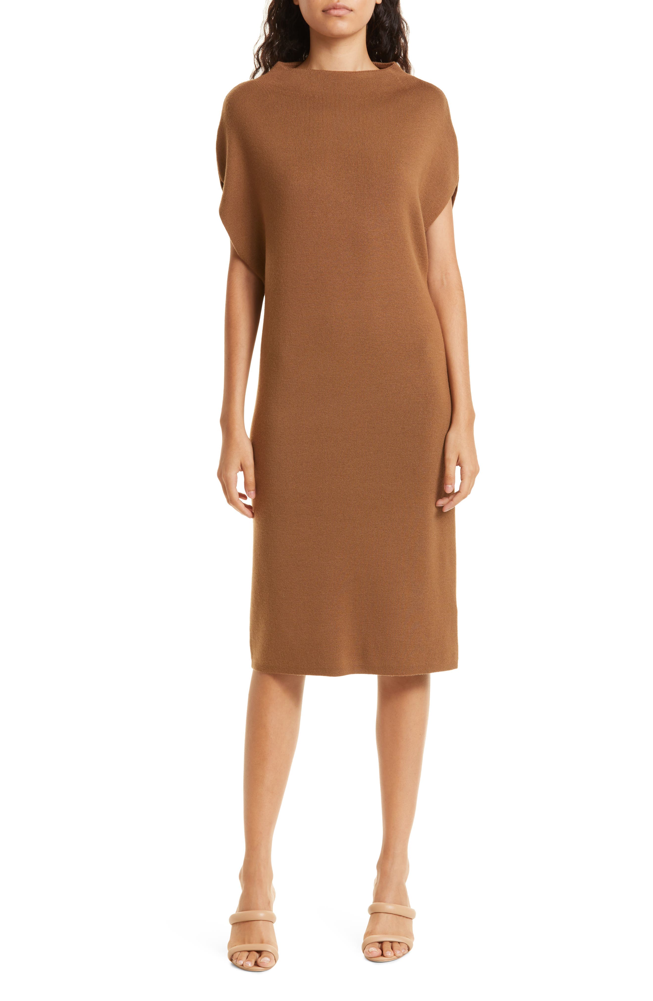 Ribbed Funnel Neck Wool Blend Sweater Dress - Image 1