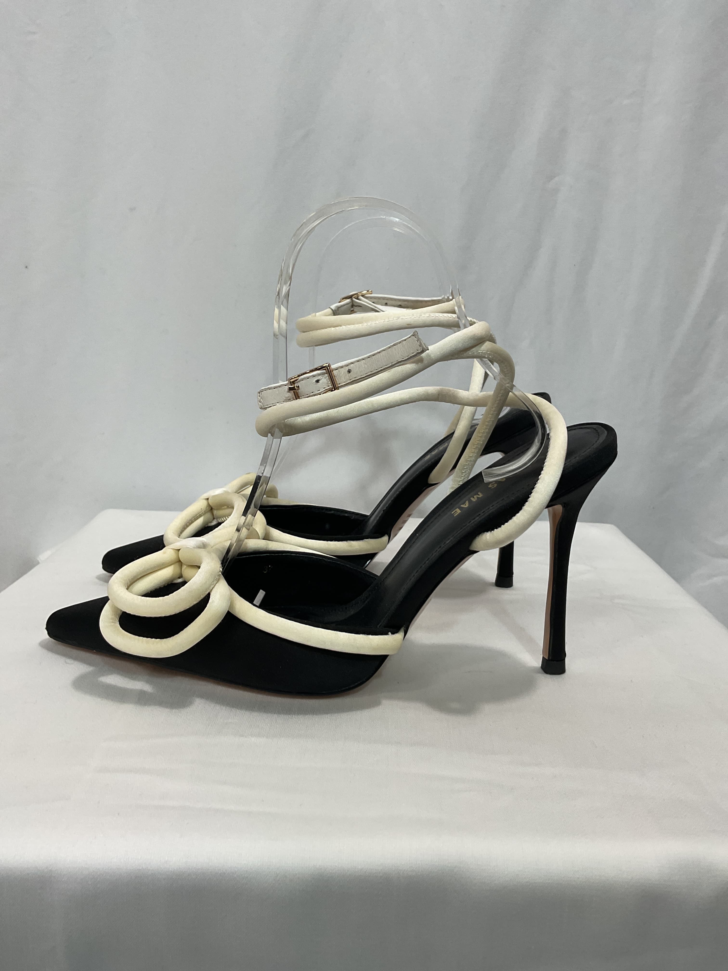 Bowie Heel In Black & White Satin - Image 2