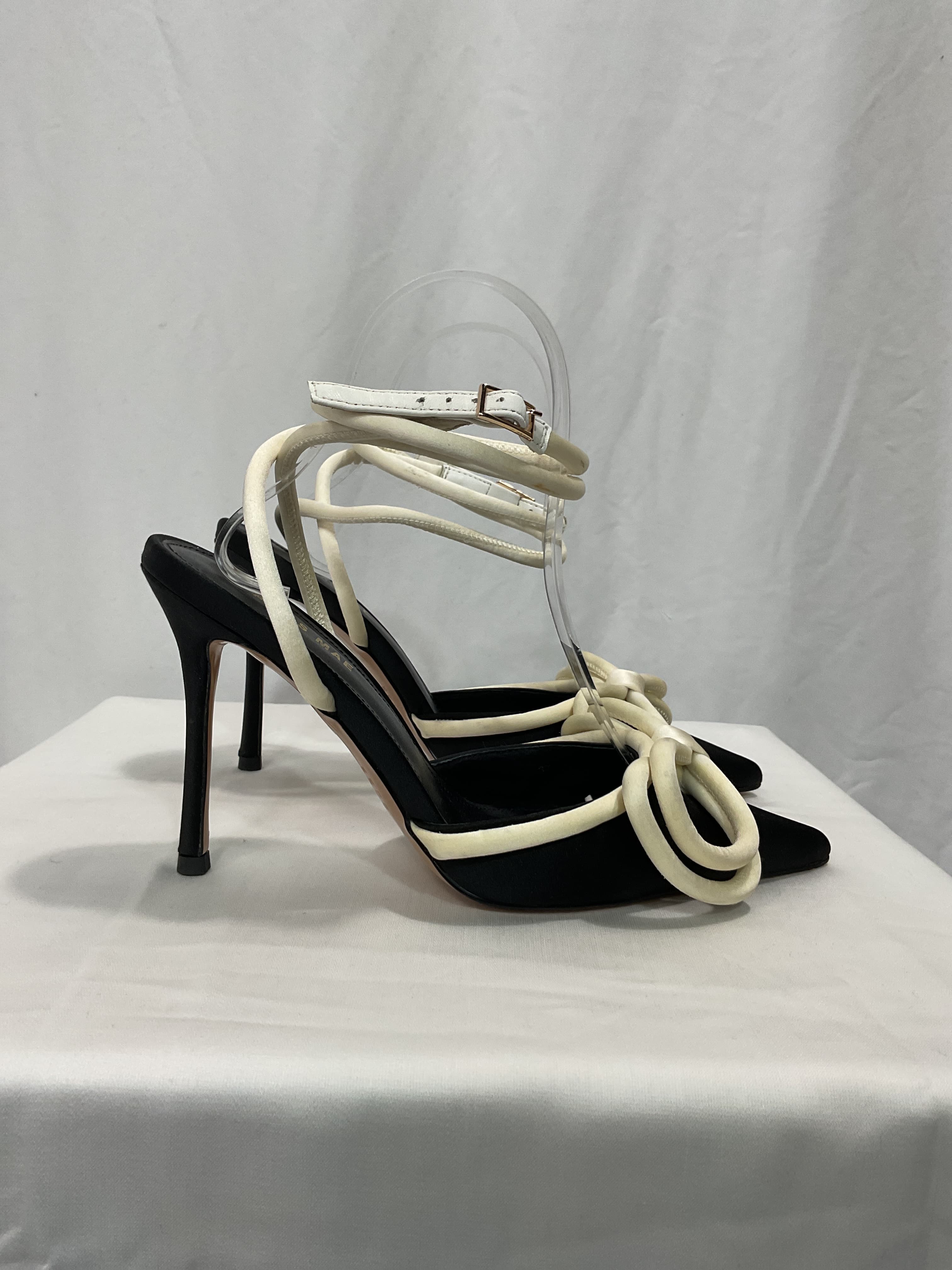 Bowie Heel In Black & White Satin - Image 4