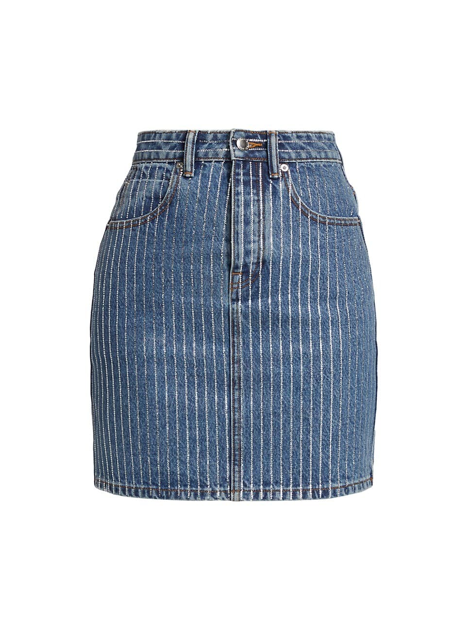 Pinstripe Embellished Denim Mini-Skirt - Image 1