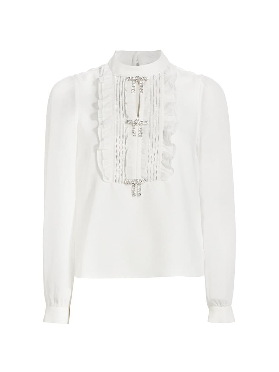 Crystal Bow Ruffled Bib Blouse - Image 1