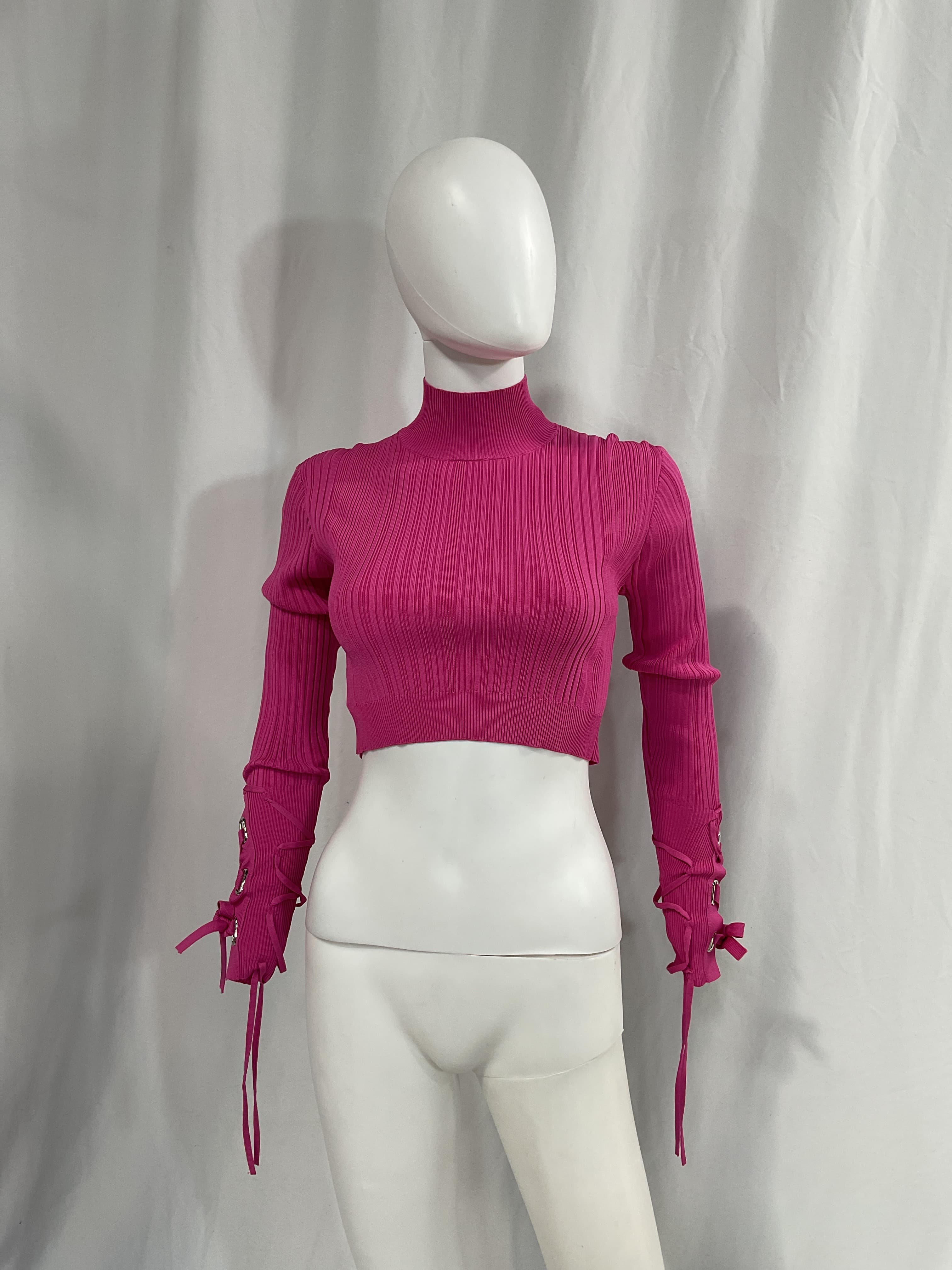 Rib Lace-Up Crop Top - Image 2