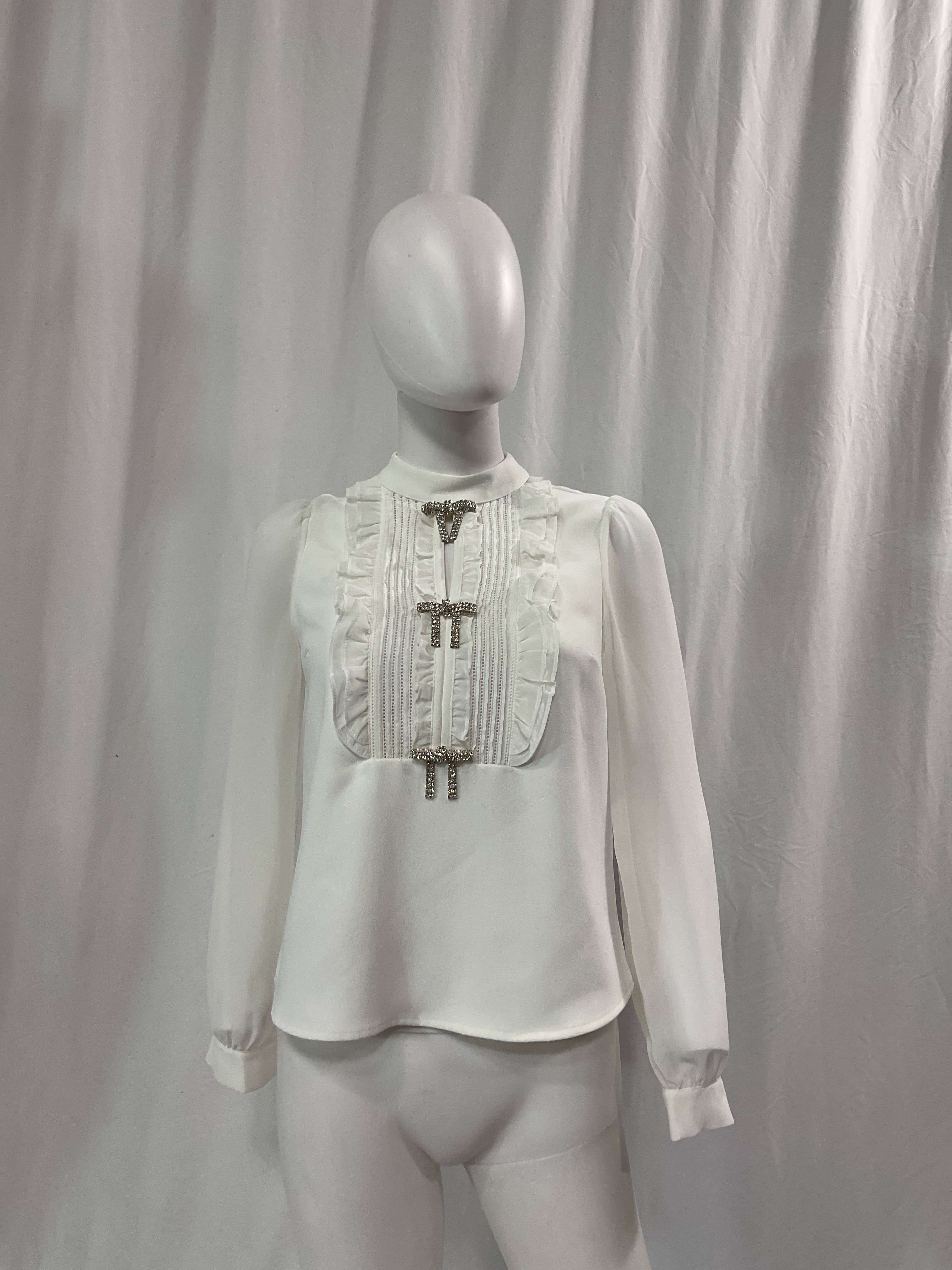Crystal Bow Ruffled Bib Blouse - Image 4