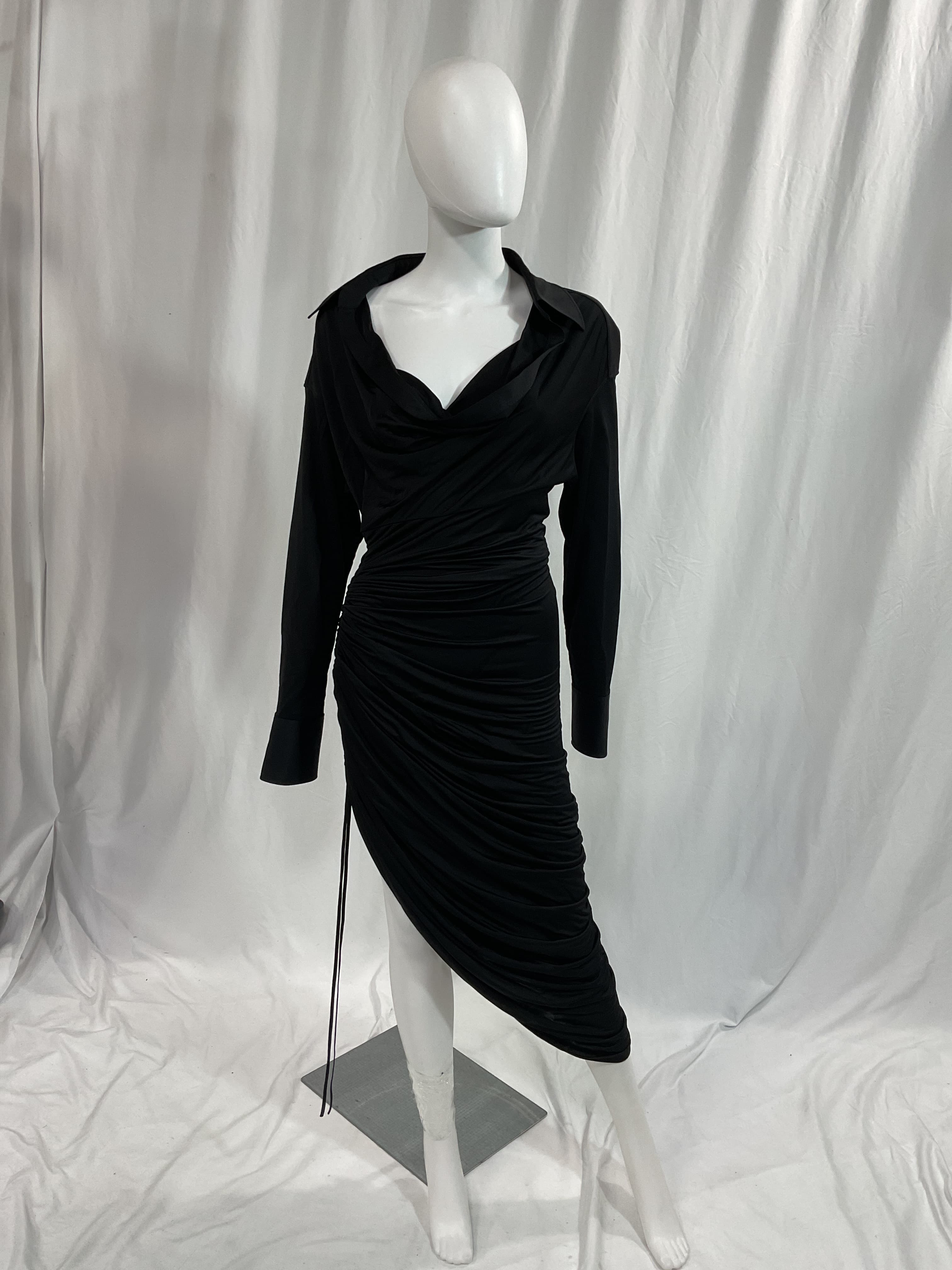 Asymmetrical Cowl Neck Dress In Black - Image 3
